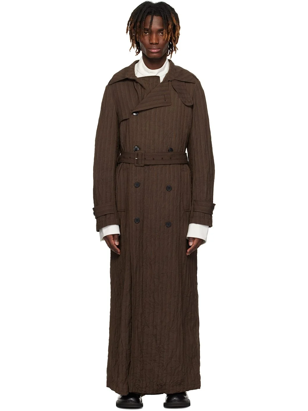 Brown Double-Breasted Trench Coat - 1