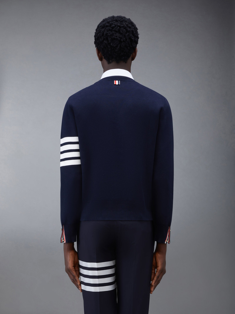 Thom Browne Navy Milano Stitch Cotton 4-Bar Crew Neck Pullover outlook