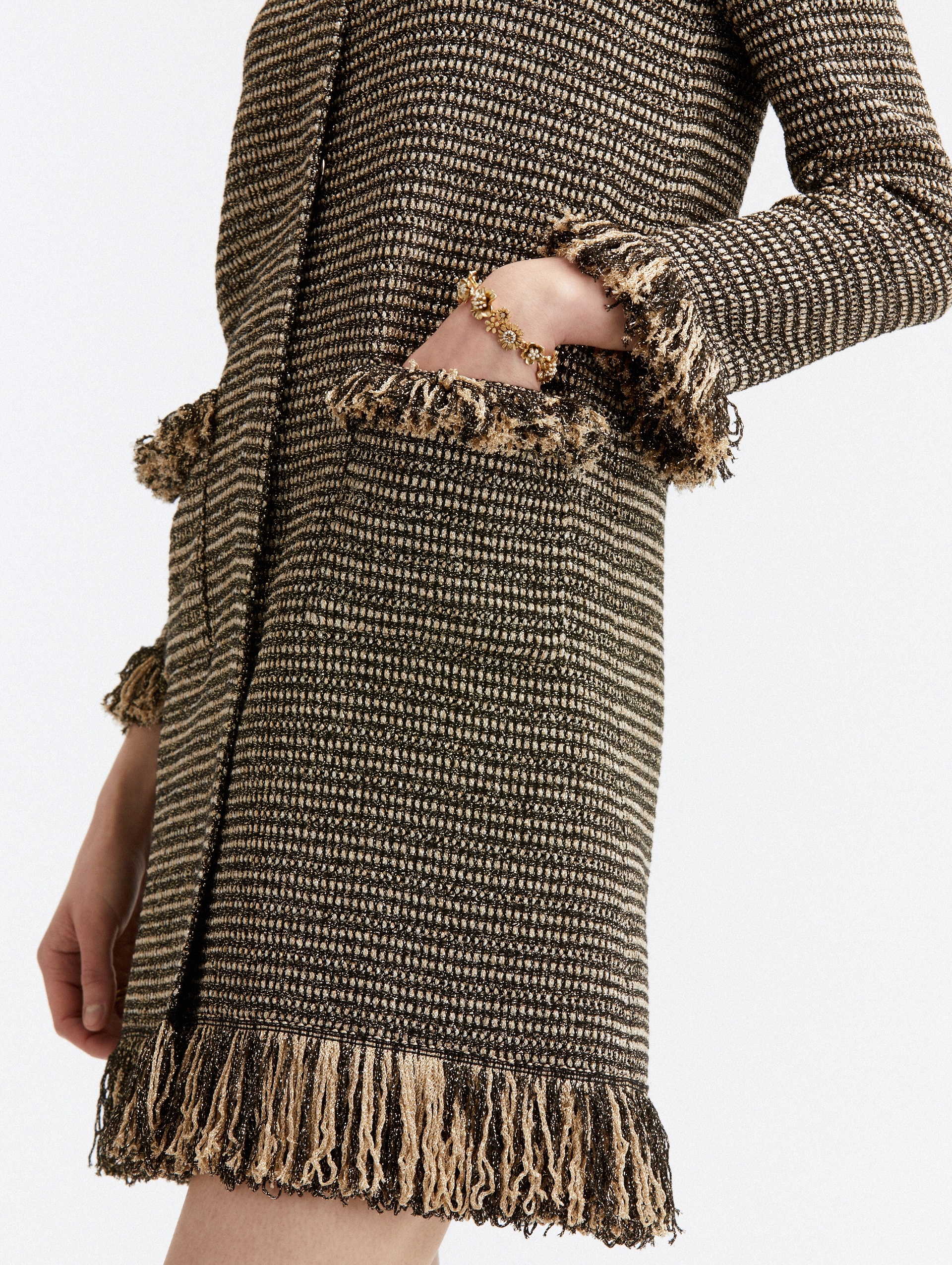 LONG SLEEVE FRINGE DETAIL COAT - 4