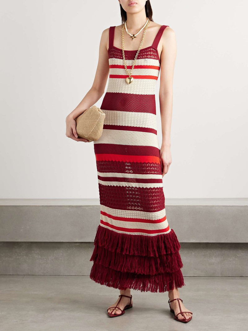 Johanna Ortiz Embayed fringed crocheted Pima cotton maxi dress Burgundy outlook