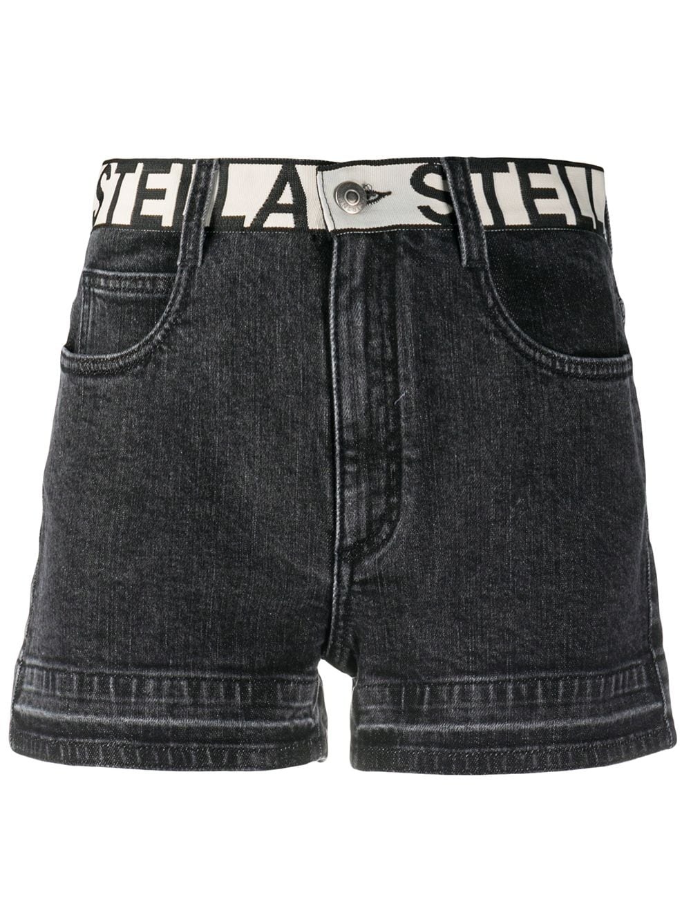 contrast logo belt denim shorts - 1