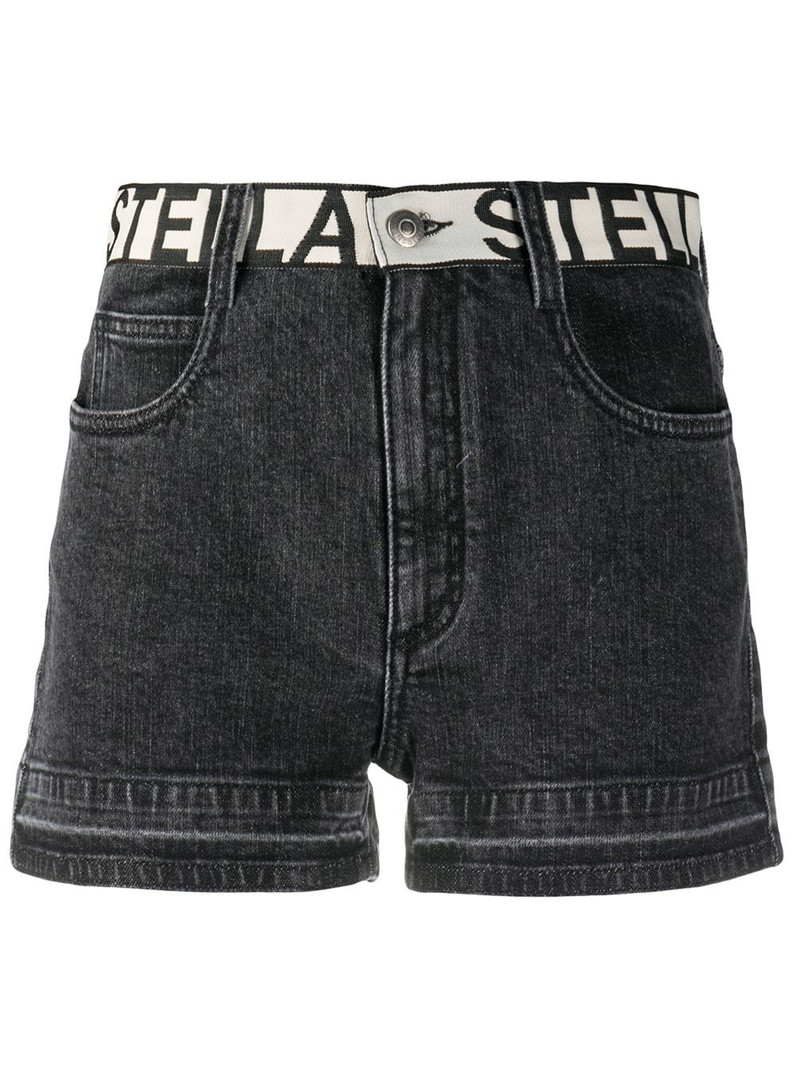 contrast logo belt denim shorts 1