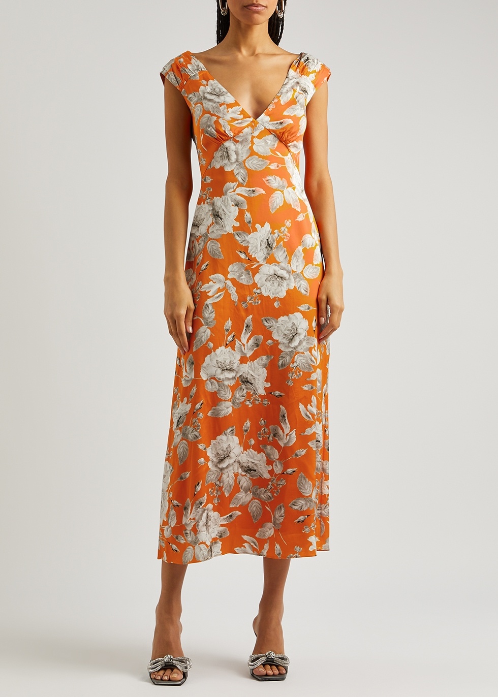 ERDEM Garnelle floral-print stretch-satin midi dress