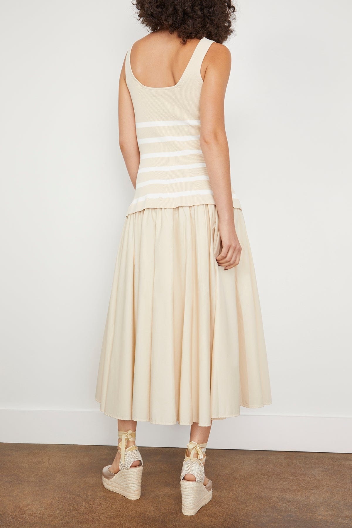 Silas Sleeveless Knit Bodice Midi Dress in Sand Stripe - 4