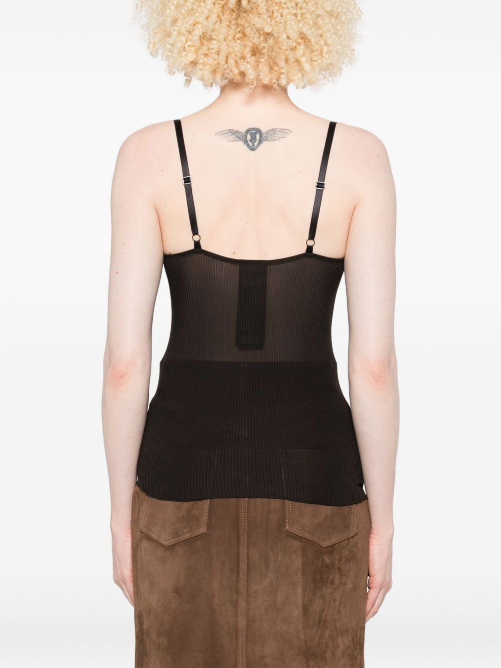lace-trim ribbed top - 4