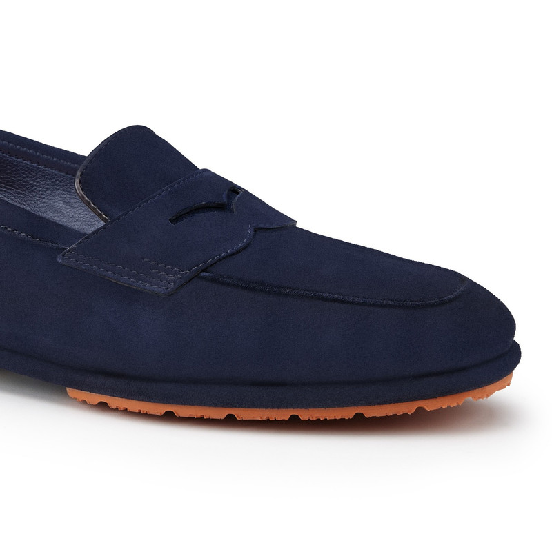 Women's blue suede Carla Driver penny loafer 4