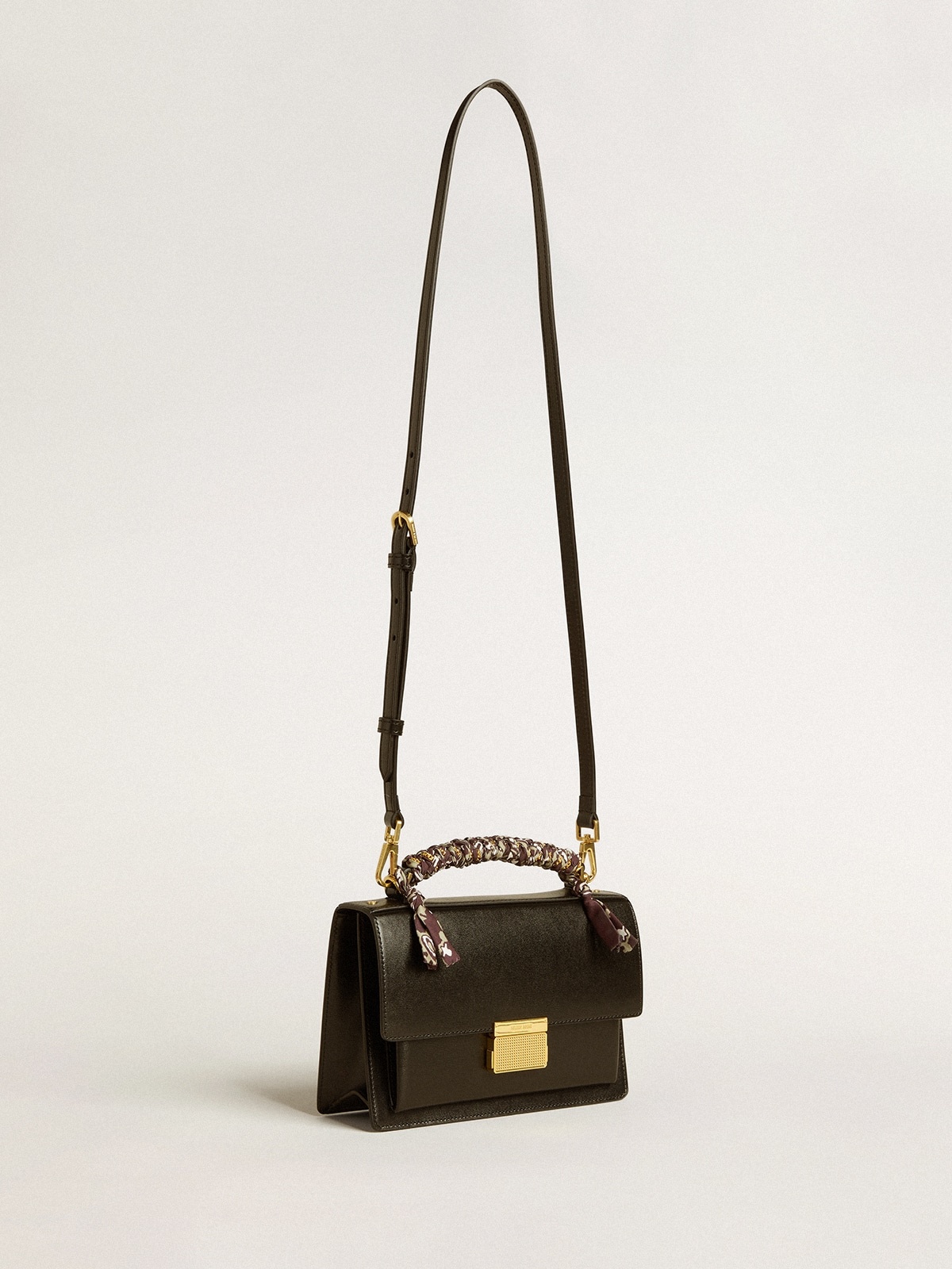 Venezia Bag in black boarded leather with multicolored scarf - 2