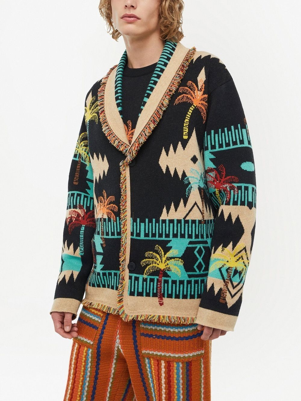 wool palm-tree jacquard cardigan - 5