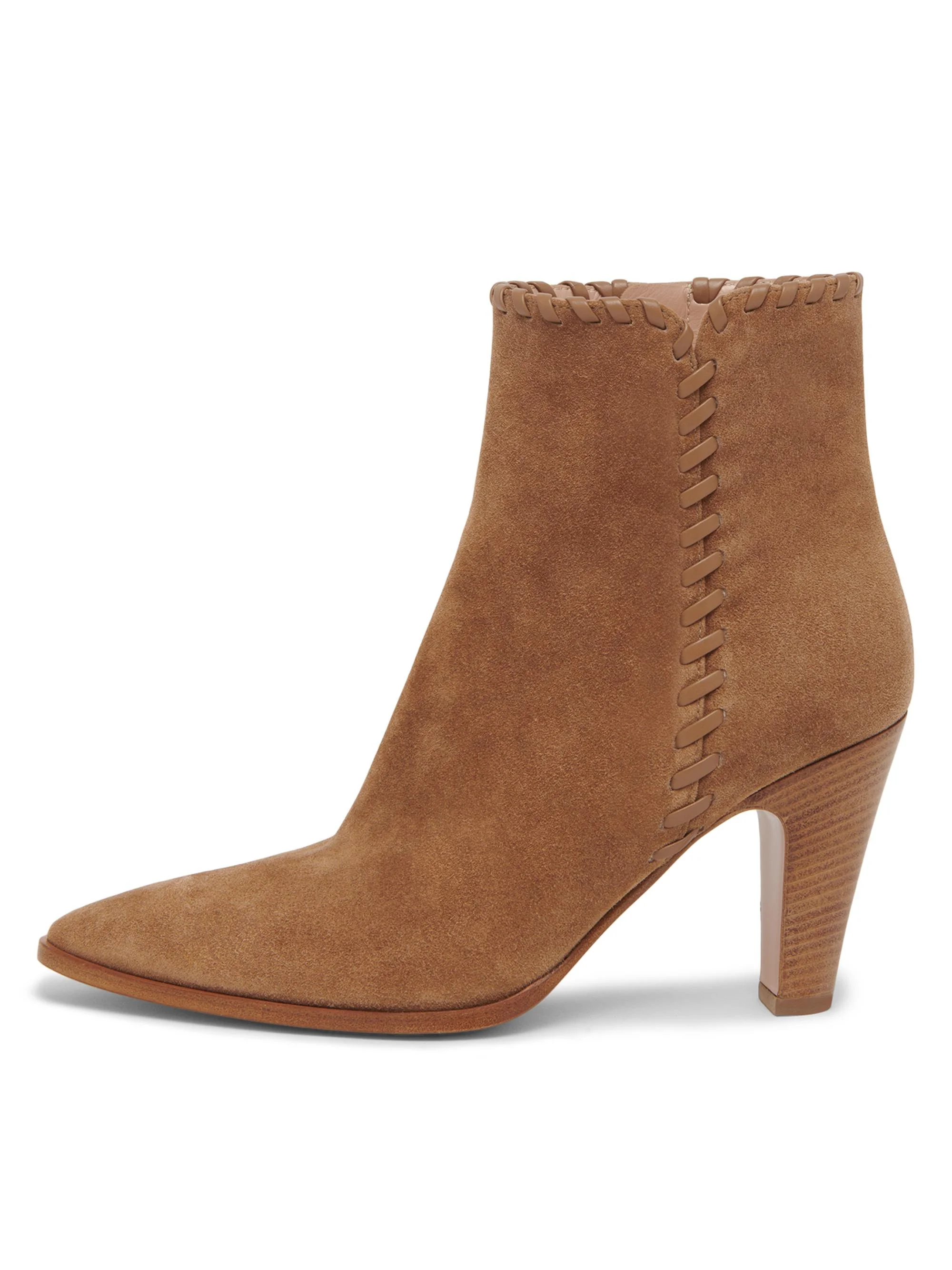 Women's 85MM Whipstitch-Trim Suede Ankle Boots - Camel - 1