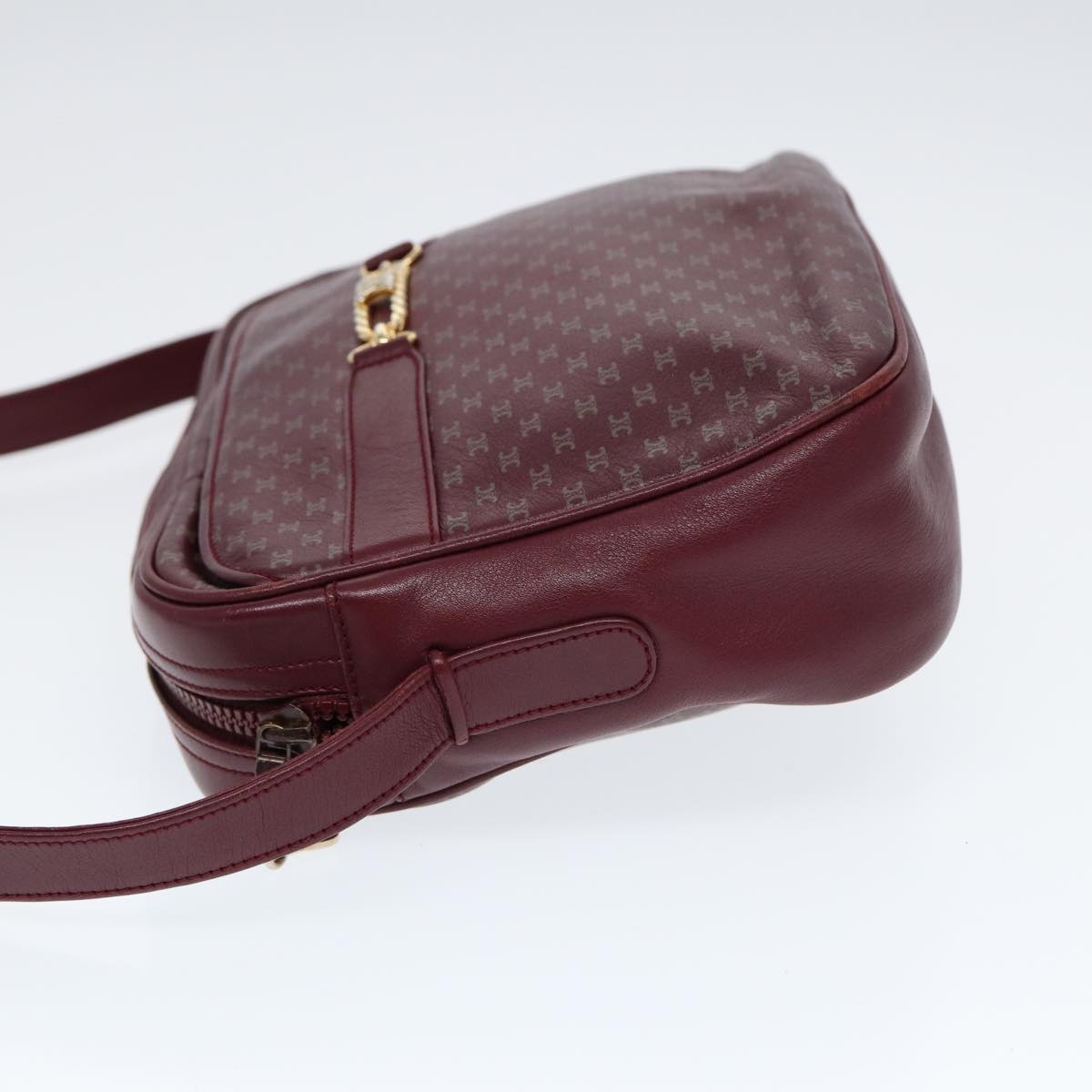 CELINE Macadam Canvas Shoulder Bag Red Gold - 4