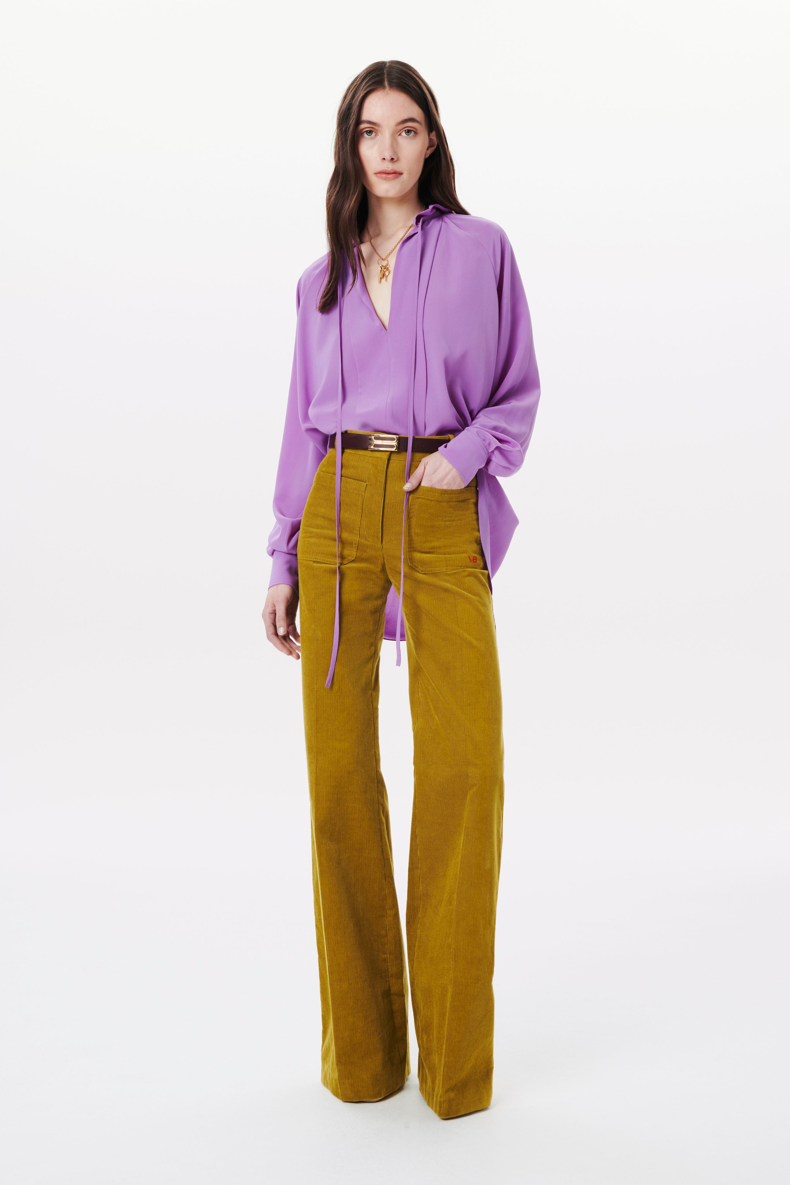 Ruched-neck Blouse in Purple - 2