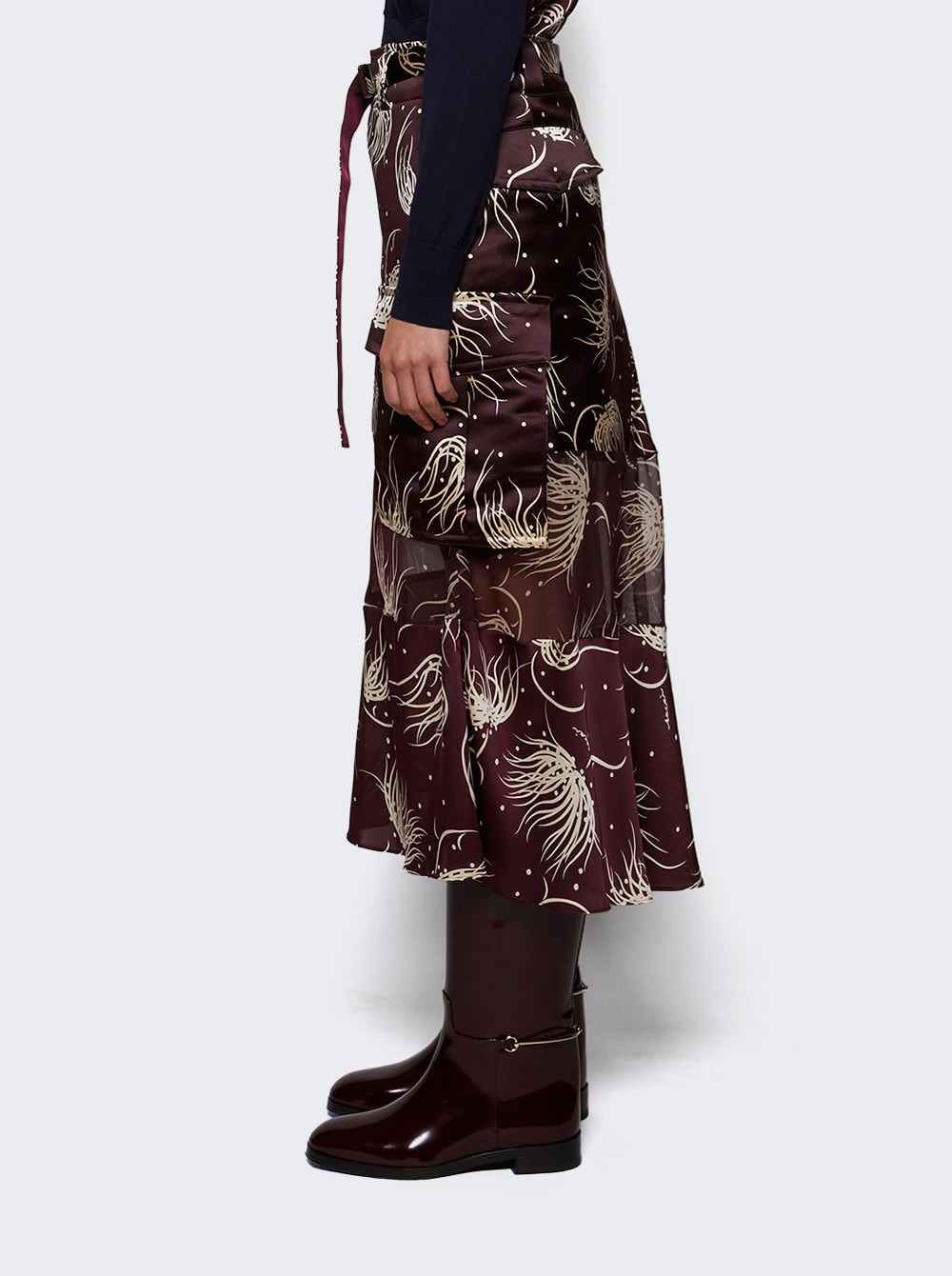 Dot Flower Print Skirt Bordeaux - 4