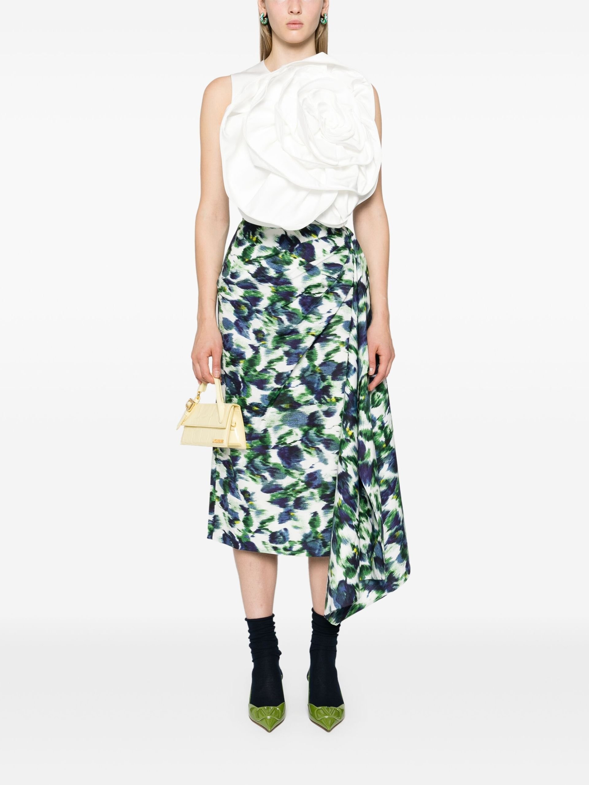 White Floral-Print Midi Skirt - 2