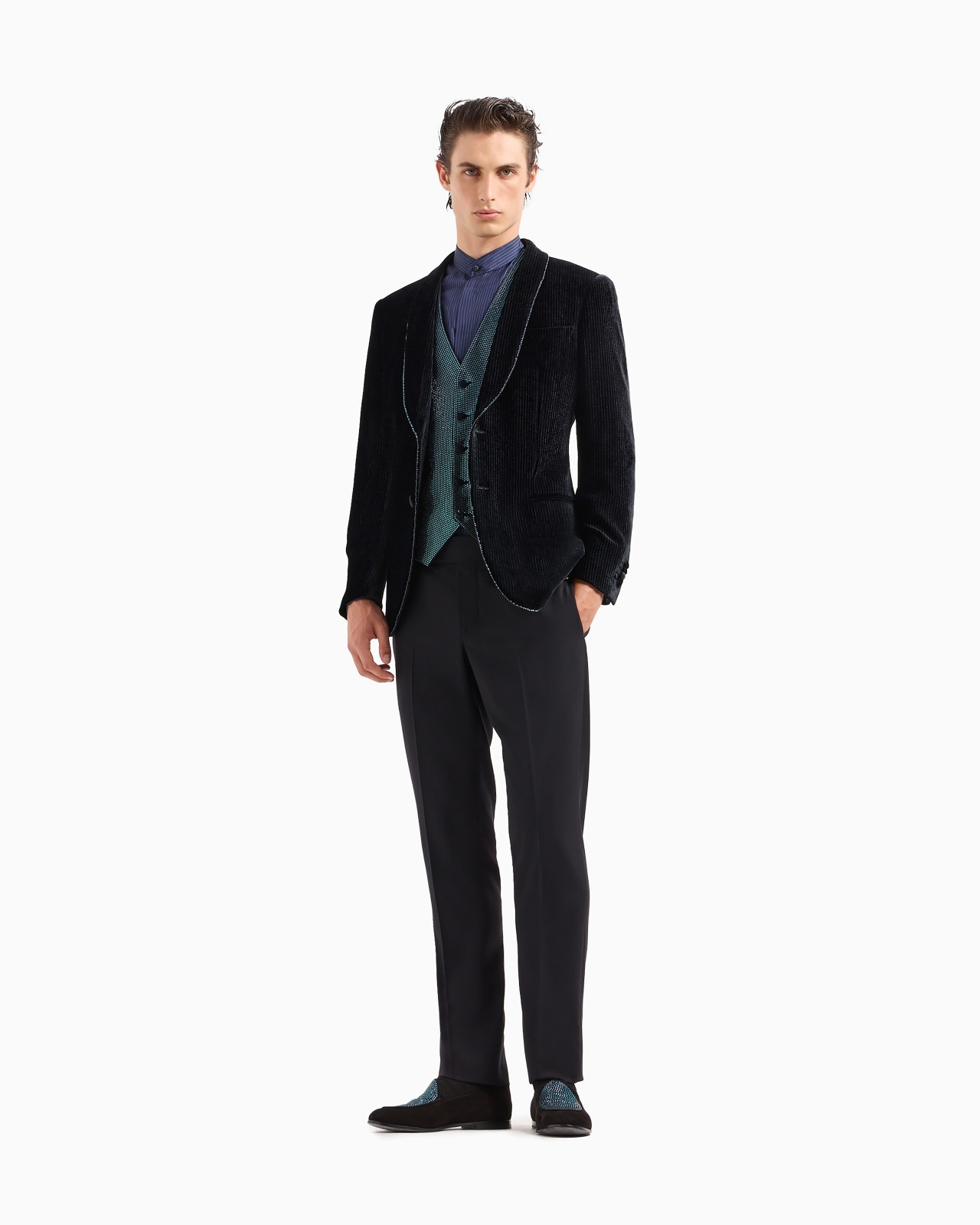 Soho line single-breasted tuxedo jacket in rhinestone-embroidered velvet - 2