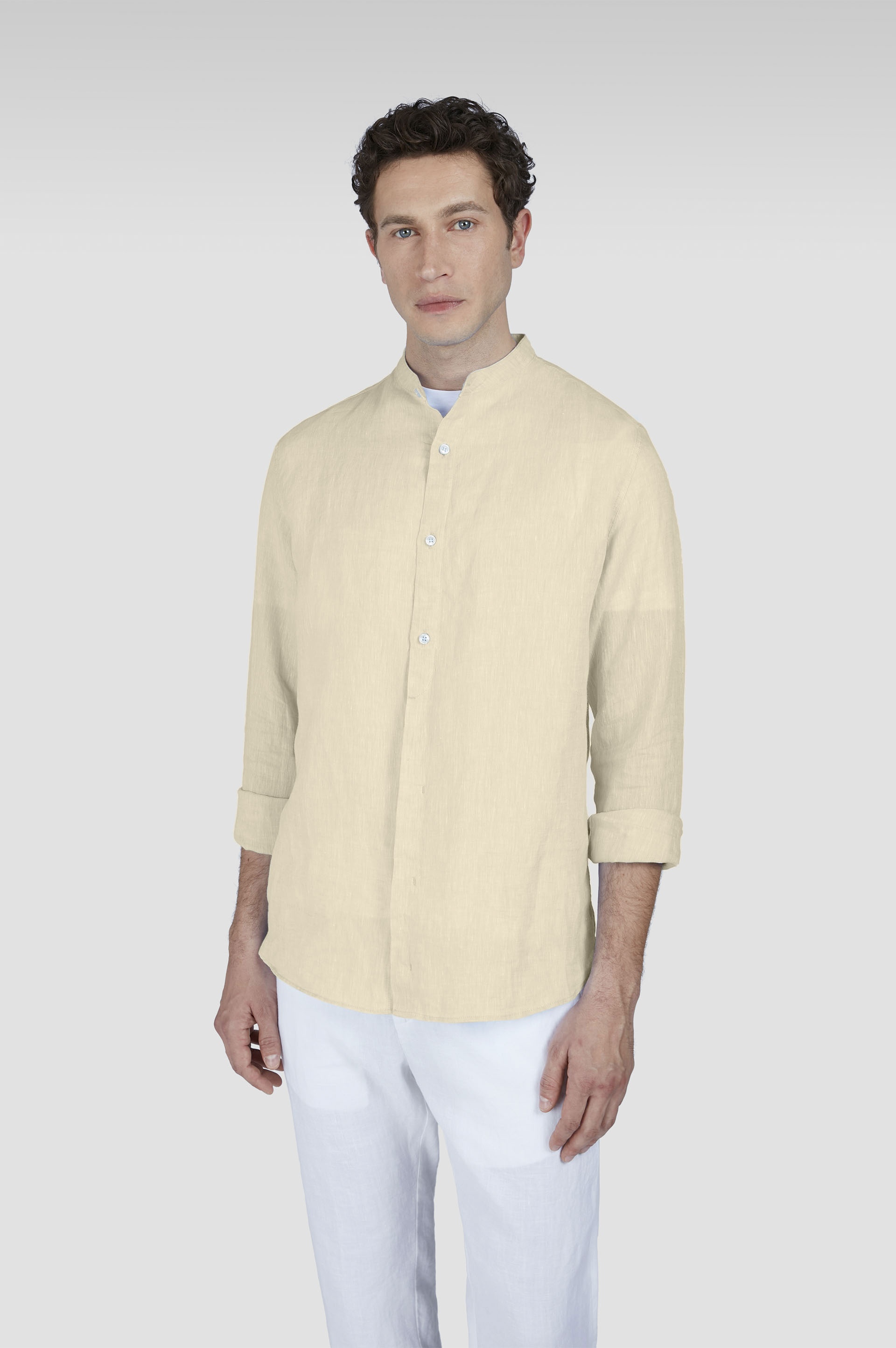 LINEN SHIRT WITH MANDARIN COLLAR - 6