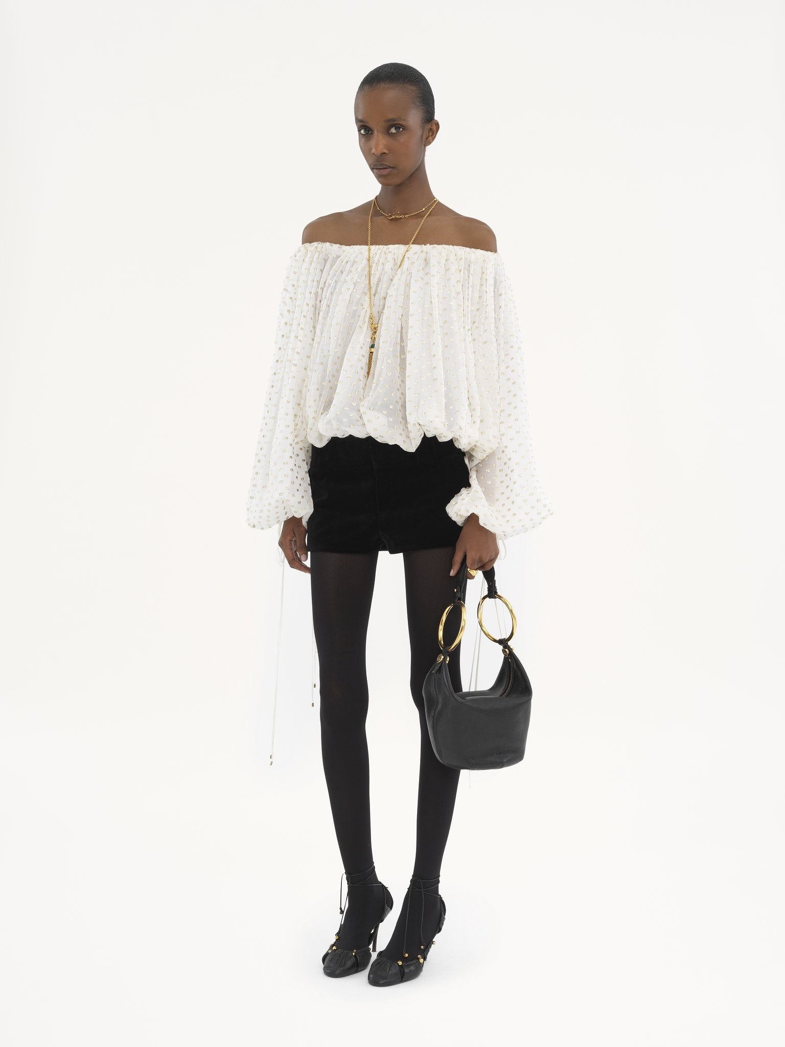 GATHERED OFF-THE-SHOULDER TOP IN SILK JACQUARD & LUREX - 3