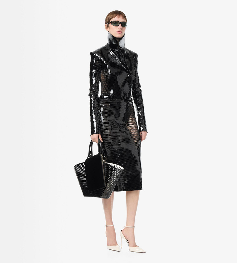 PERFORATED PATENT CALF LEATHER DOUBLE BREASTED JACKET 3