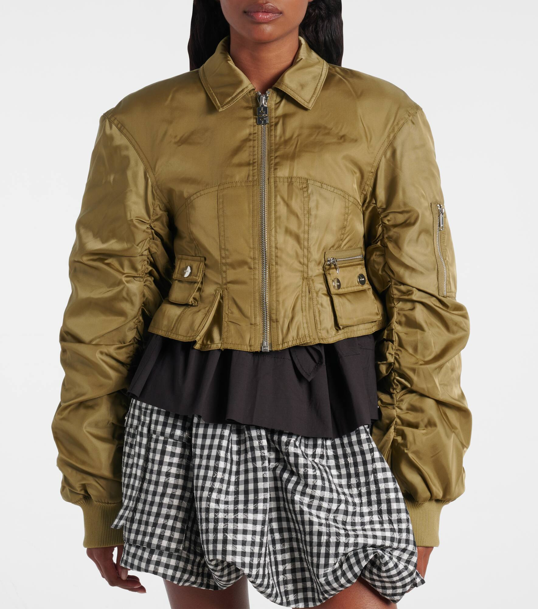 Cropped ruched bomber jacket - 7