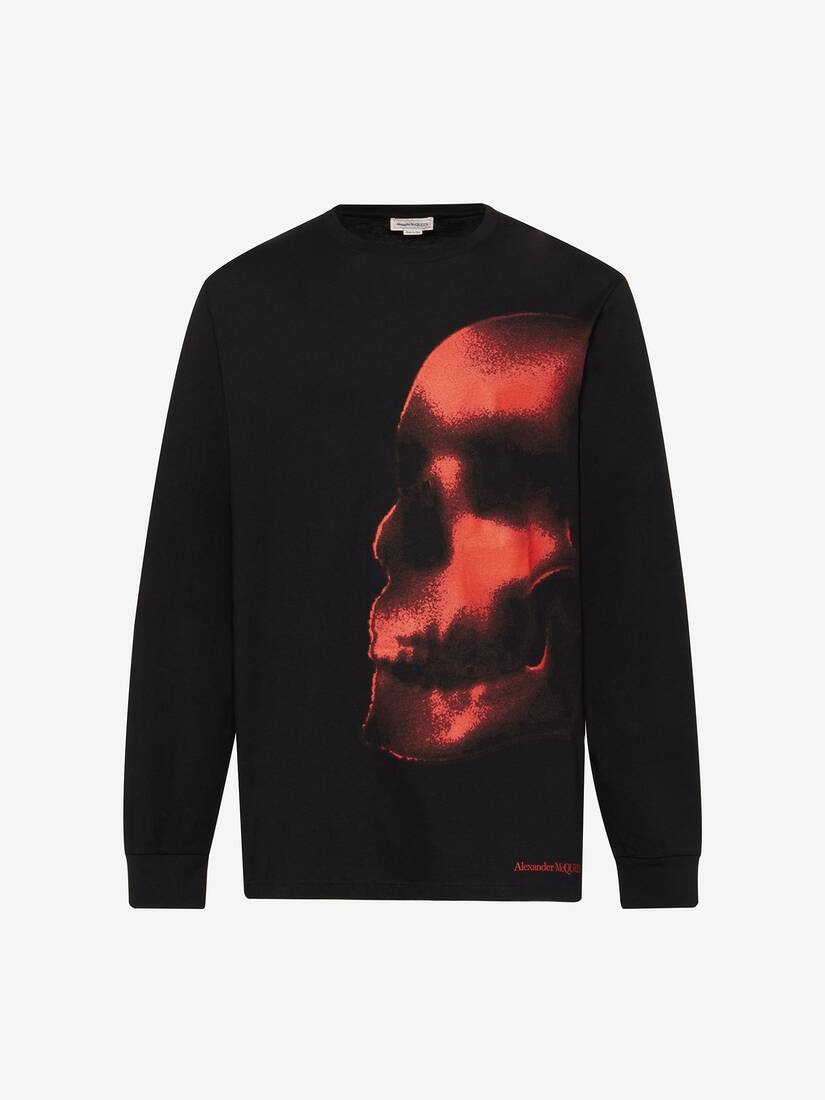 Men's Shadow Skull Long-sleeved T-shirt in Black/red - 1