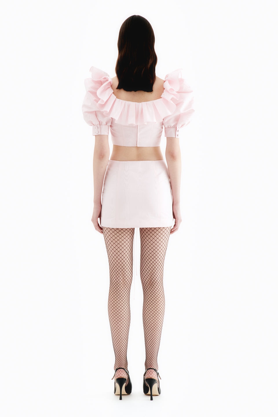 MOIRÉ CROPPED TOP WITH LACE UP - 4