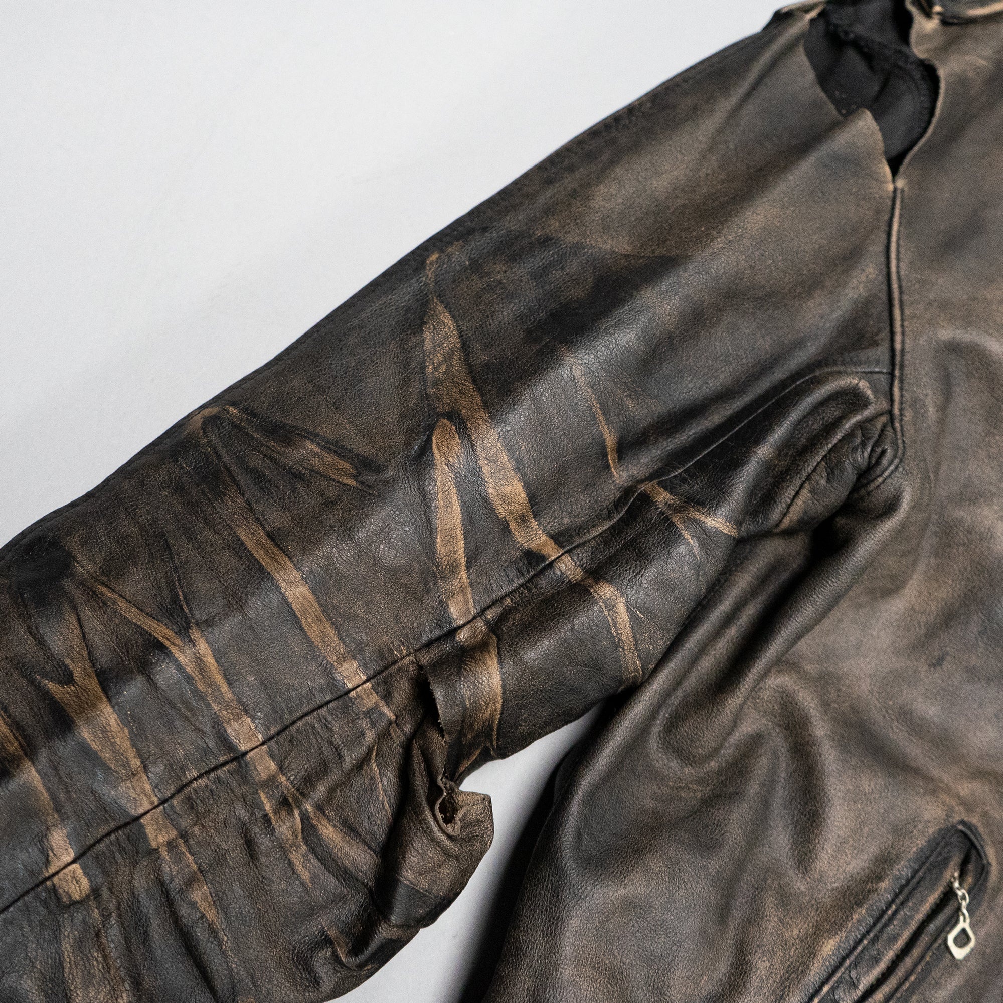 DISTRESSED BIKER LEATHER JACKET - 4