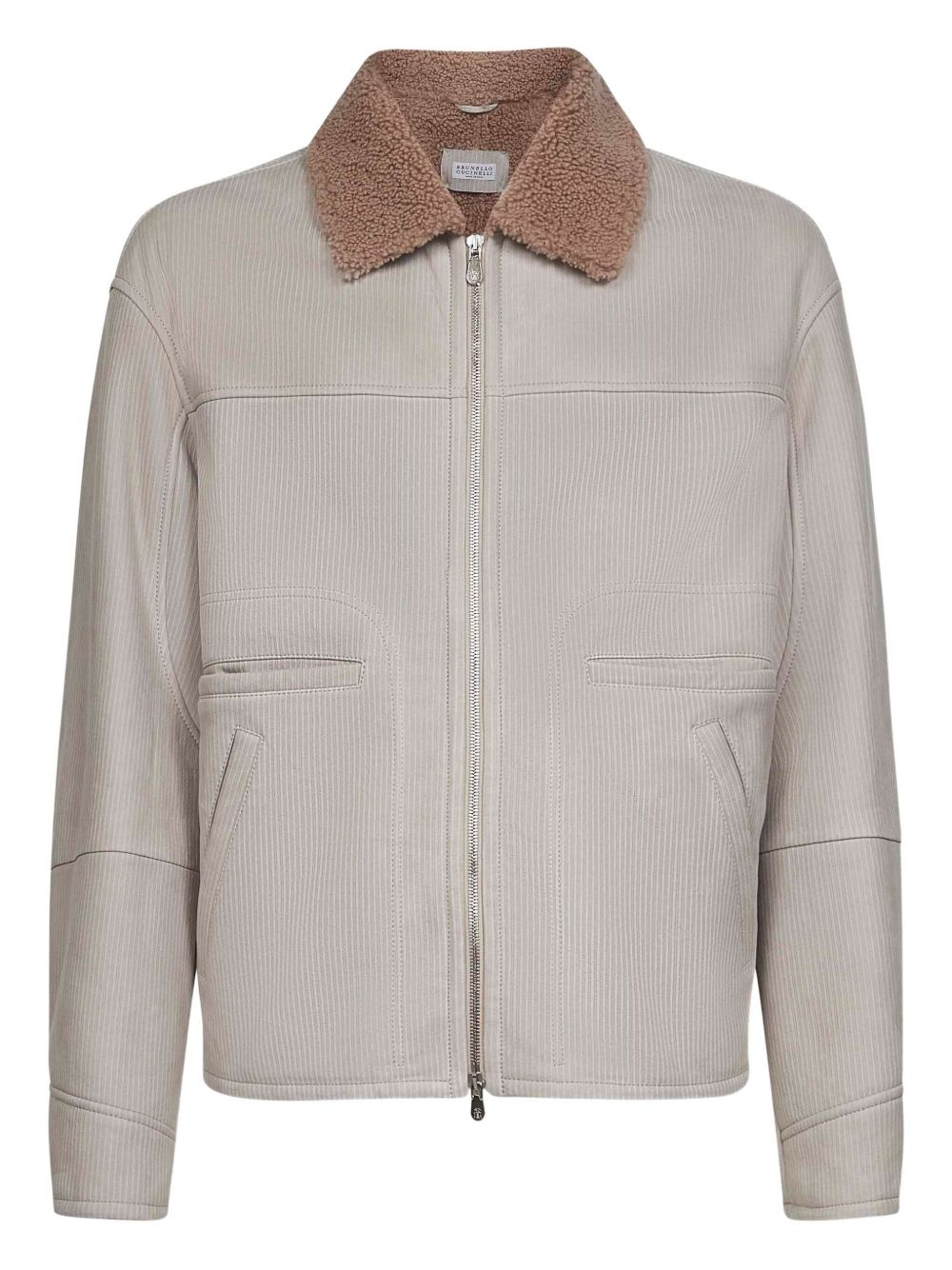 shearling striped-leather jacket - 1