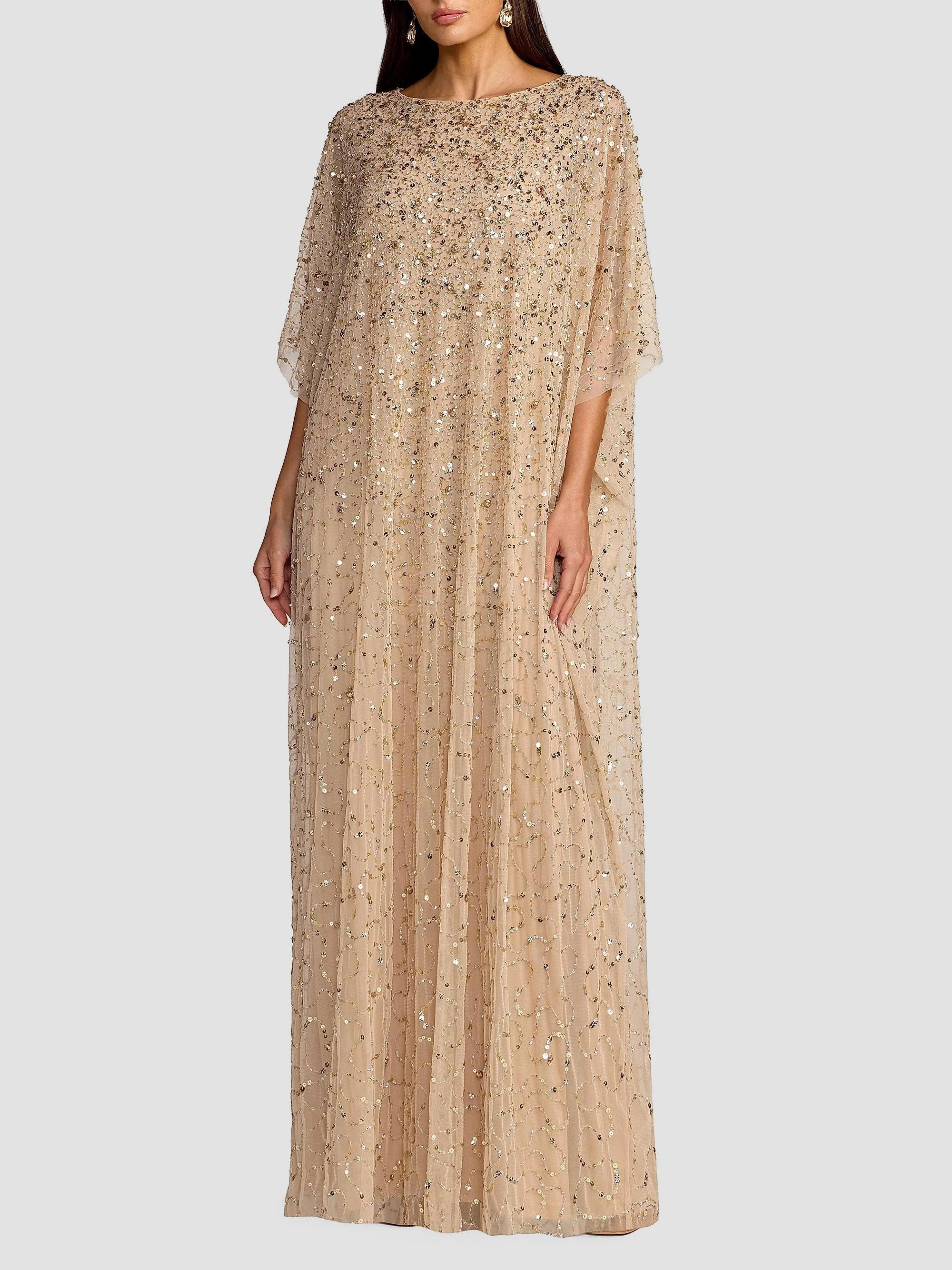 Women's Embellished Mesh Caftan Maxi Dress - Gold - 1