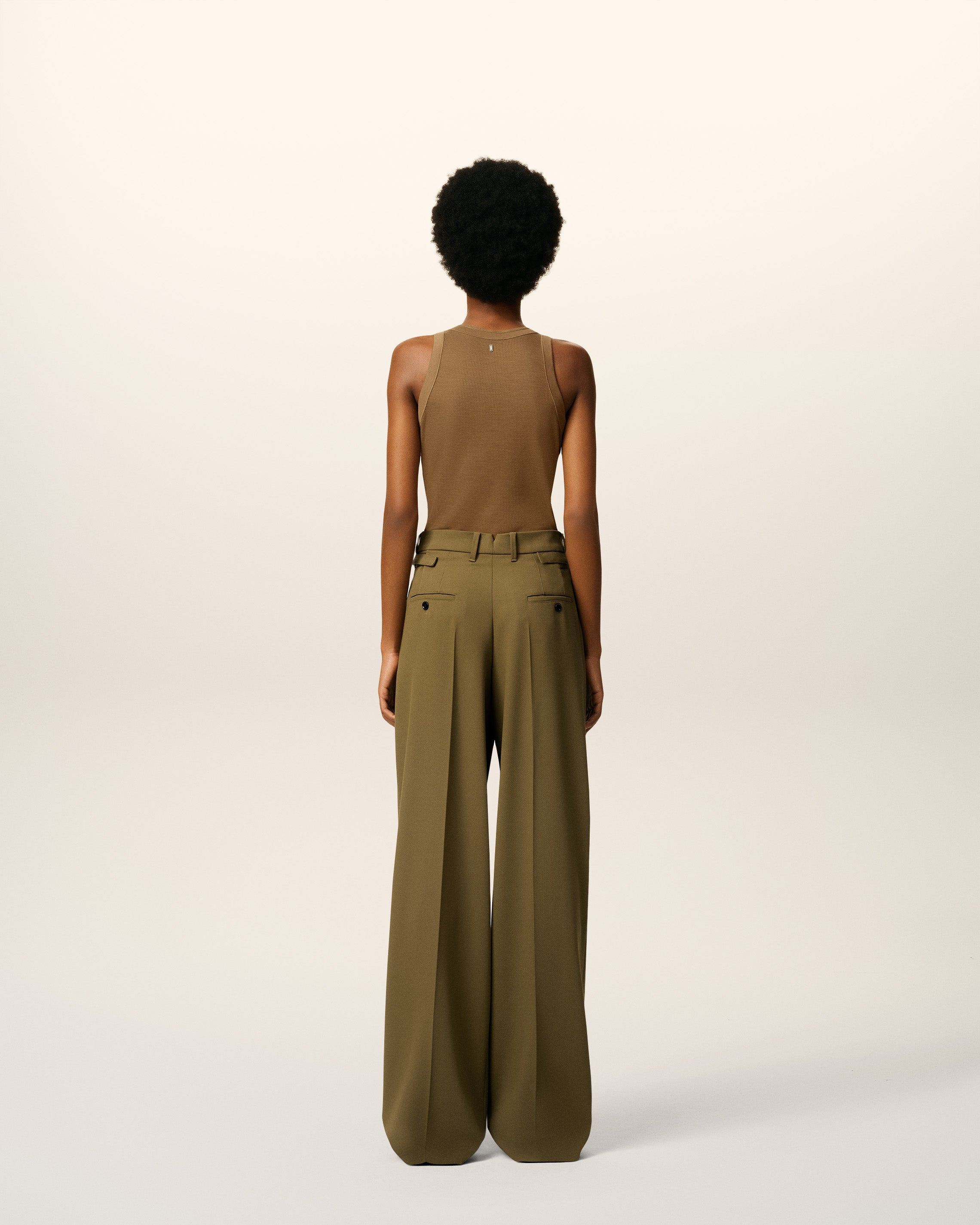 GREEN WOOL TABS WIDE TROUSERS - 4