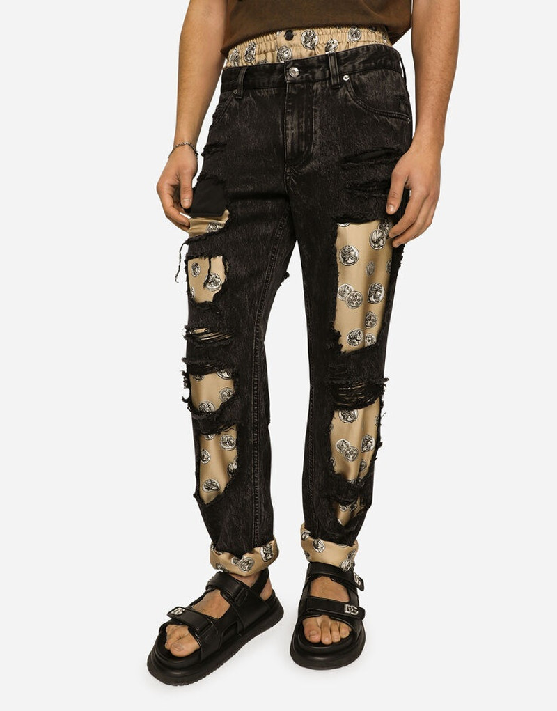 Jeans with coin print silk twill interior 4