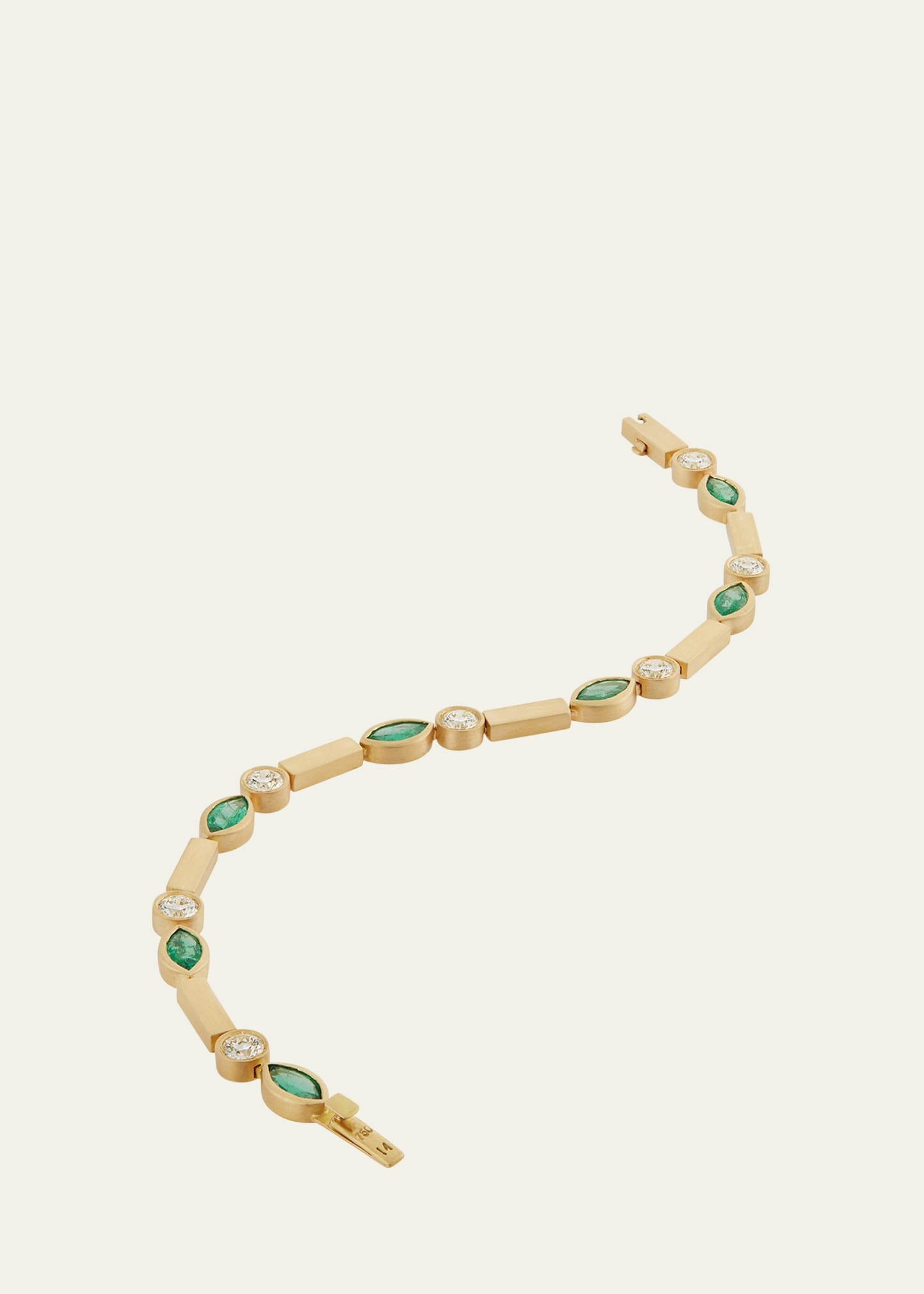 Emerald Navette Stream Bracelet with Diamonds in 18K Yellow Gold - 2