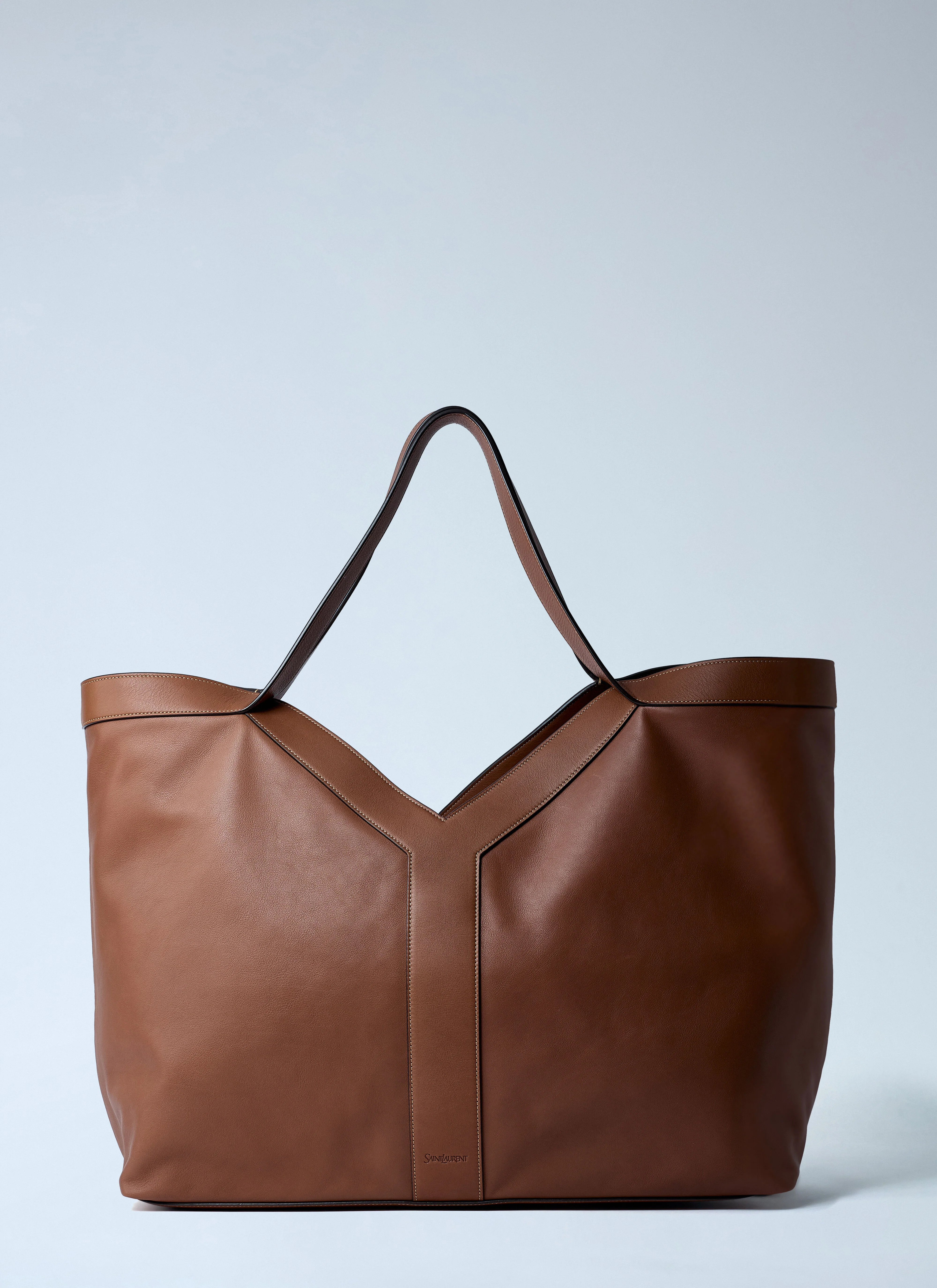 Large Y-Shaped Leather Tote Bag - 1