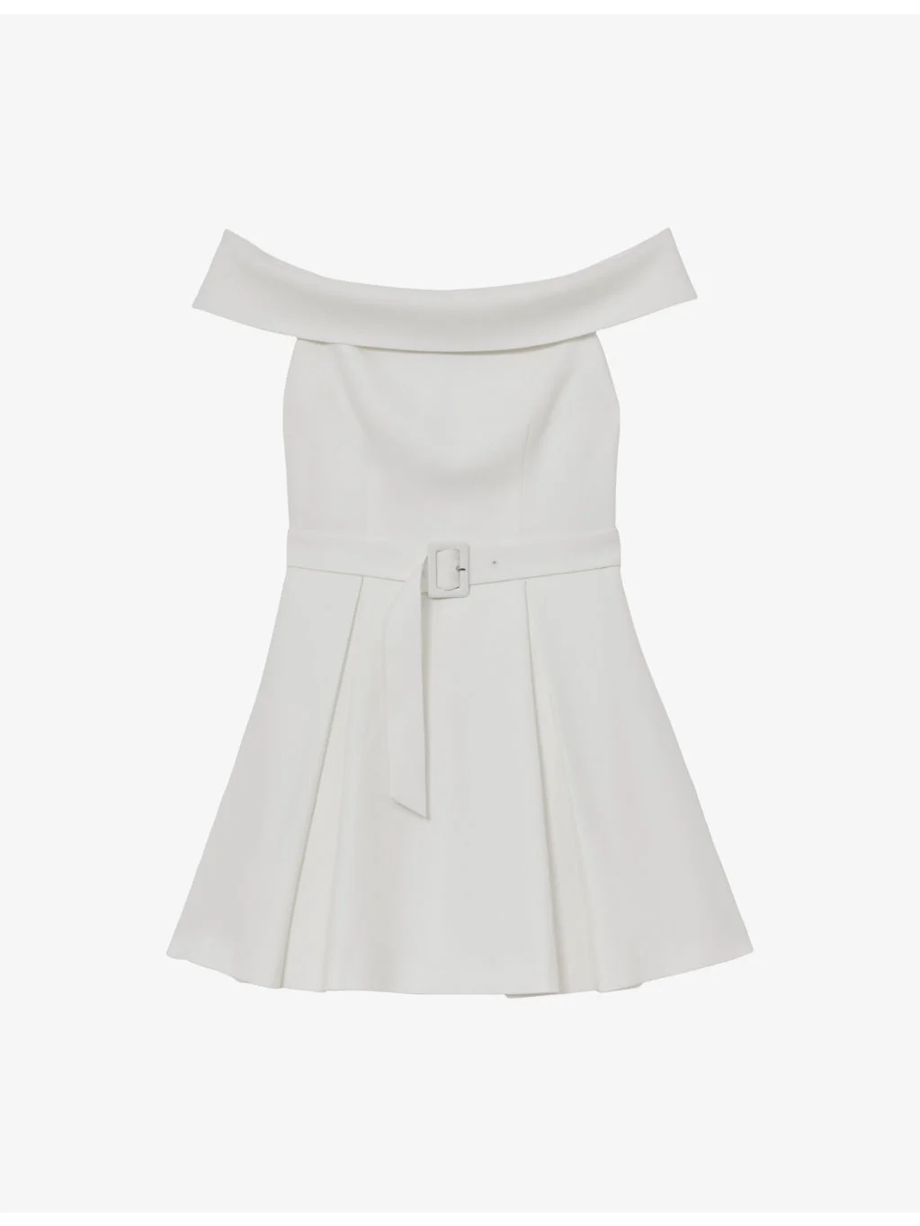 Arwen Belted-Waist Bardot Stretch-Woven Mini Dress - 1