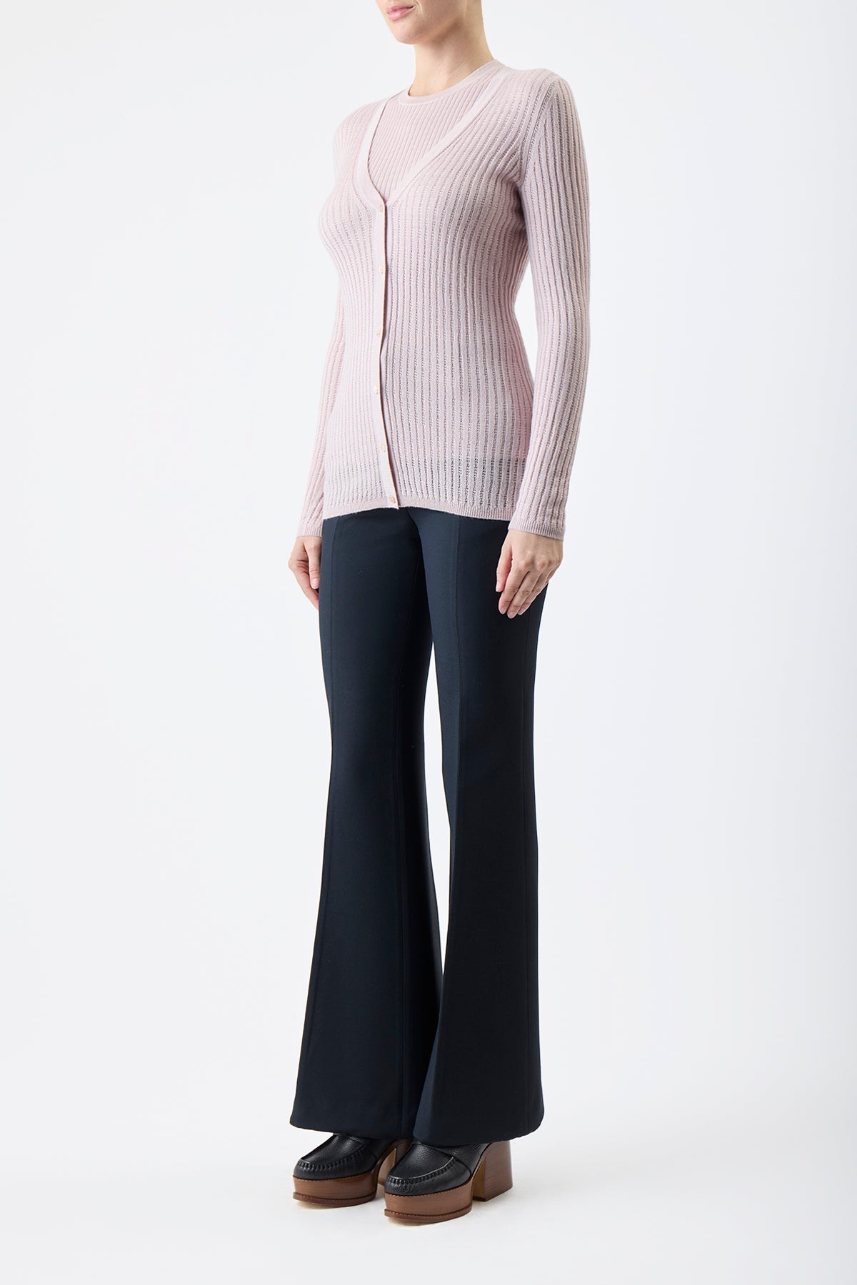 Emma Pointelle Cardigan in Blush Silk Cashmere - 3