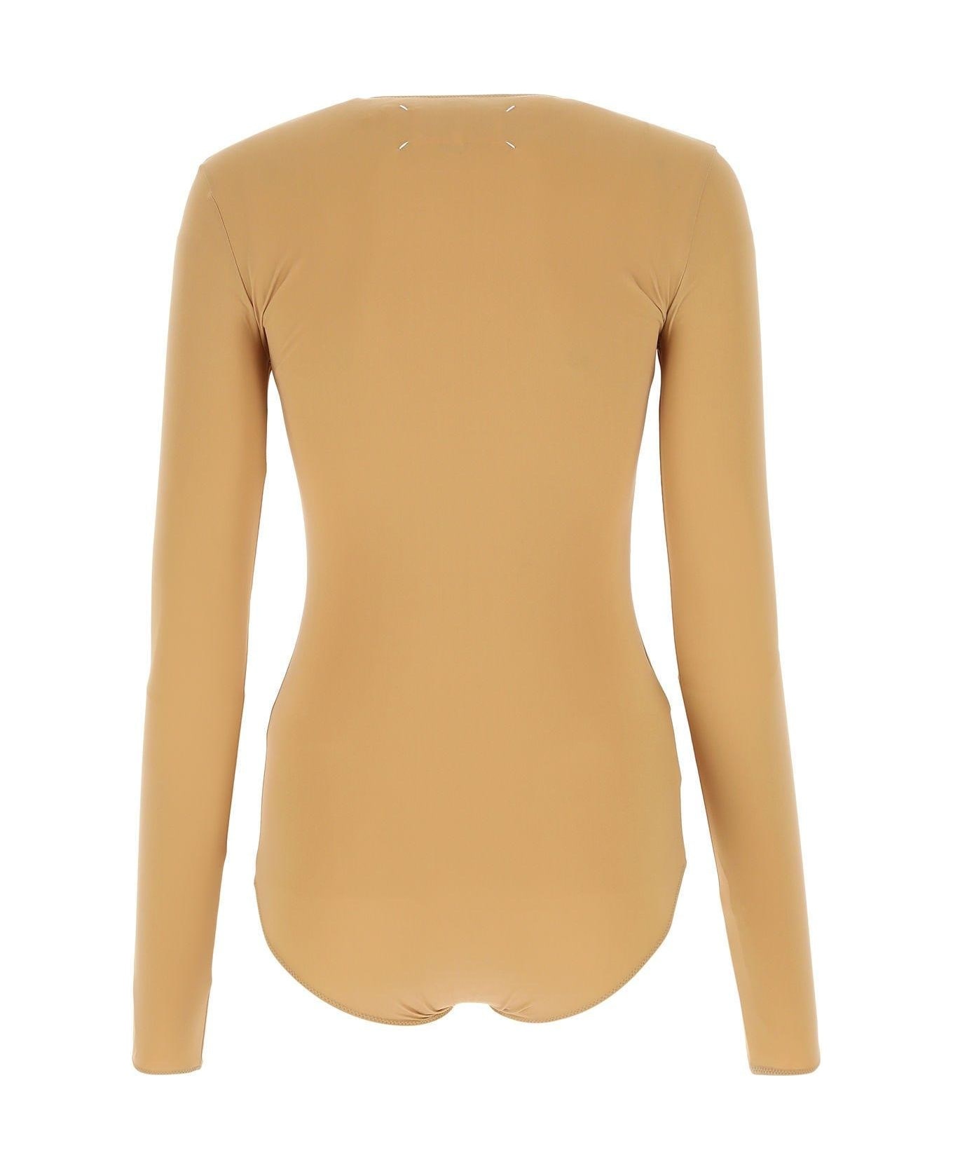 Skin Pink Stretch Nylon Bodysuit - 2