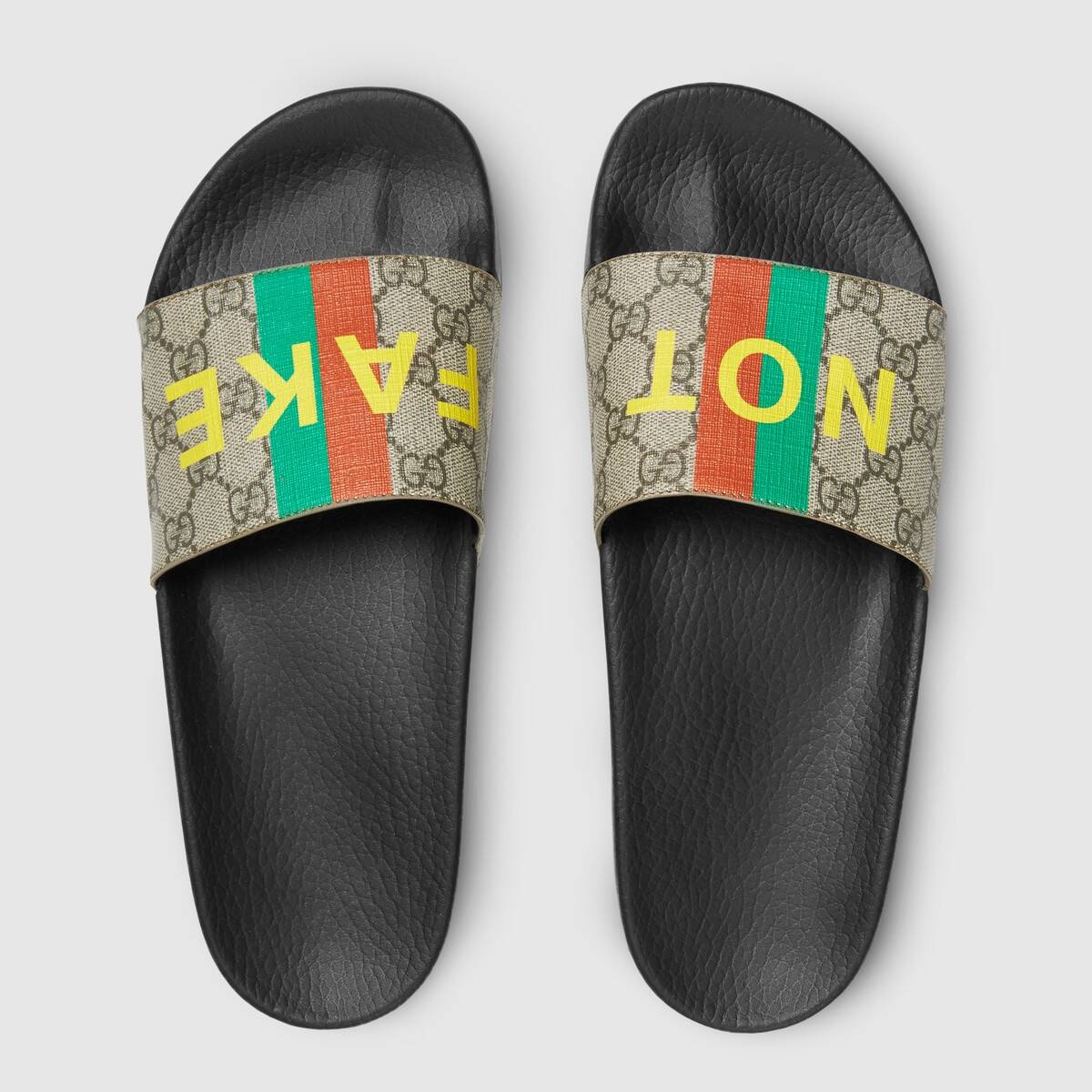 Men's 'Fake/Not' print slide sandal - 4