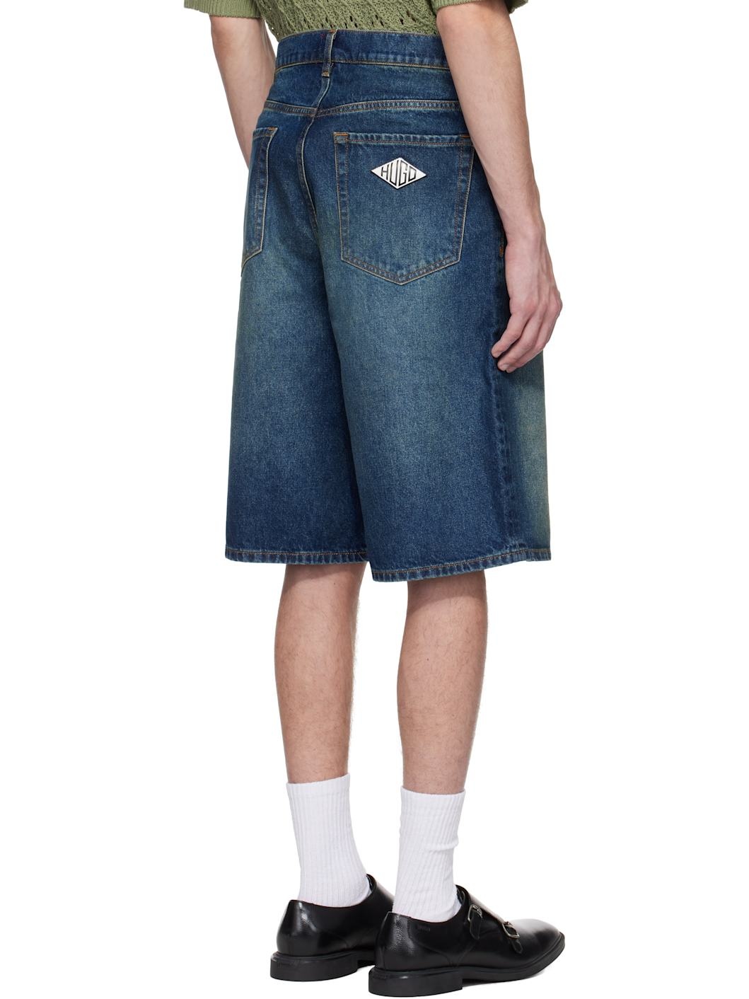 Blue Logo Patch Denim Shorts - 3