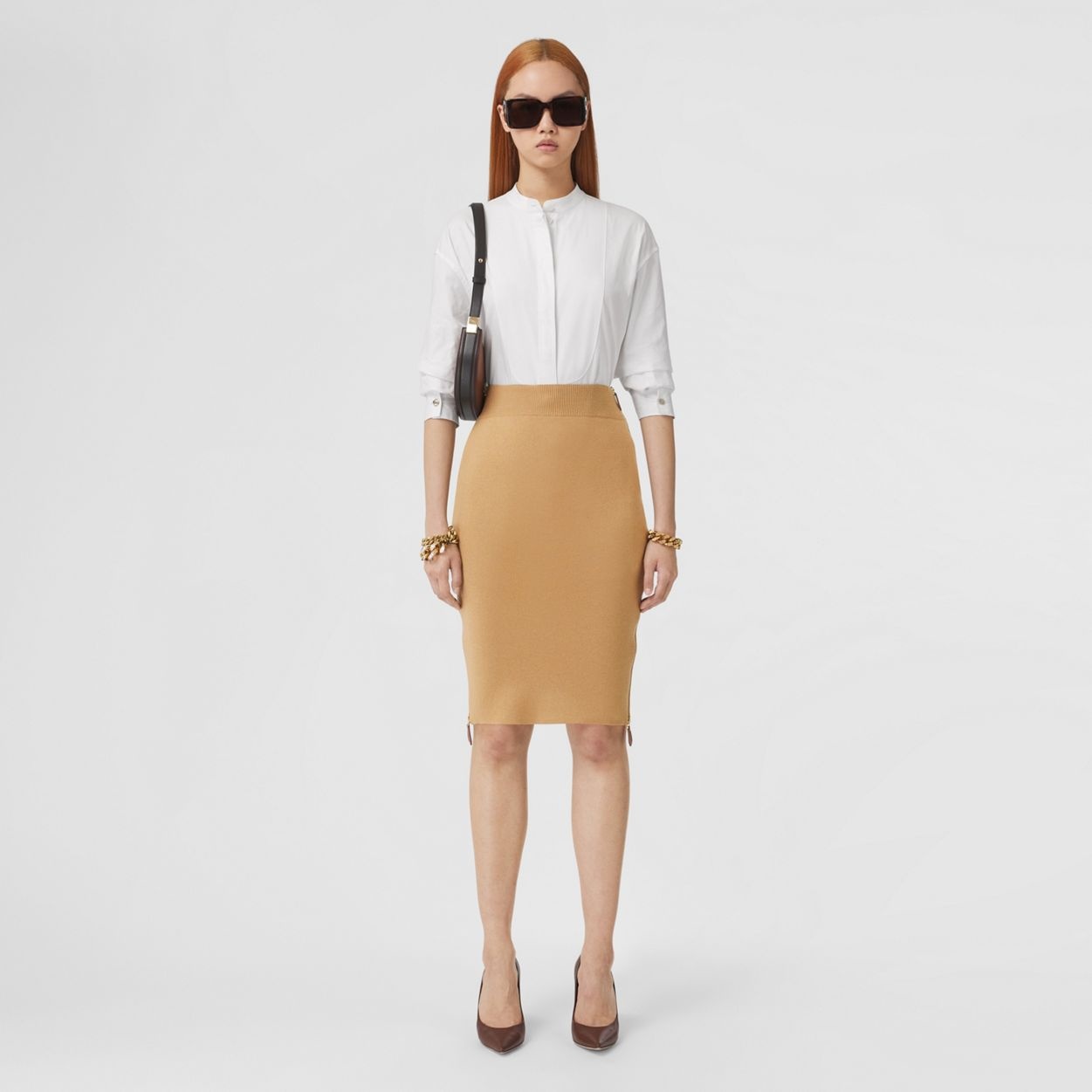 Monogram Motif Cashmere Cotton Blend Pencil Skirt - 2