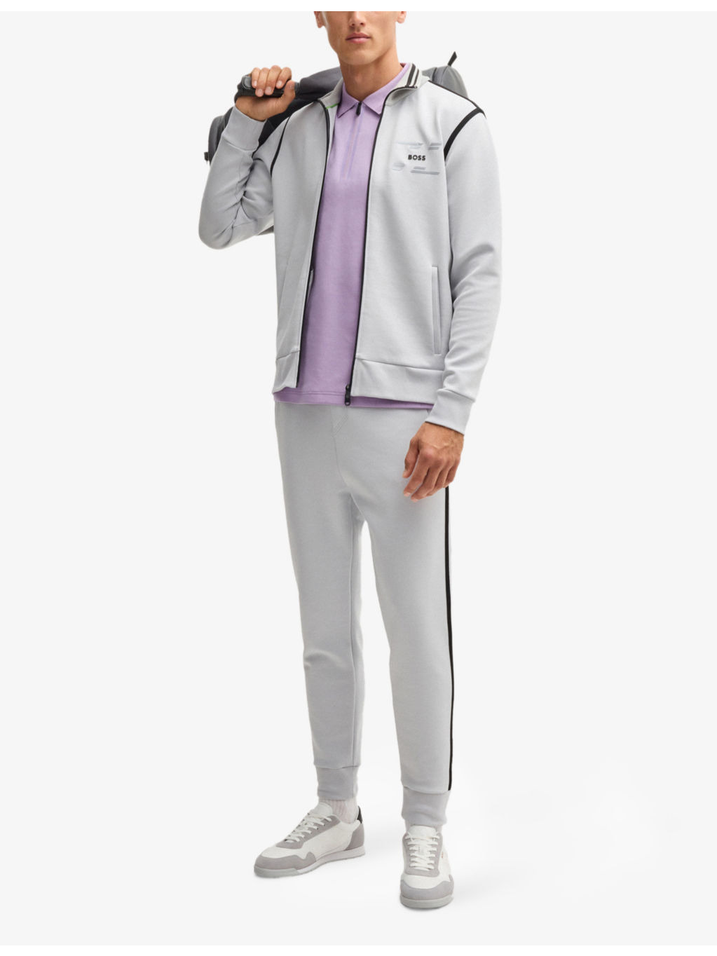 Rubberised-branding striped-trim stretch cotton-blend jogging bottoms - 2