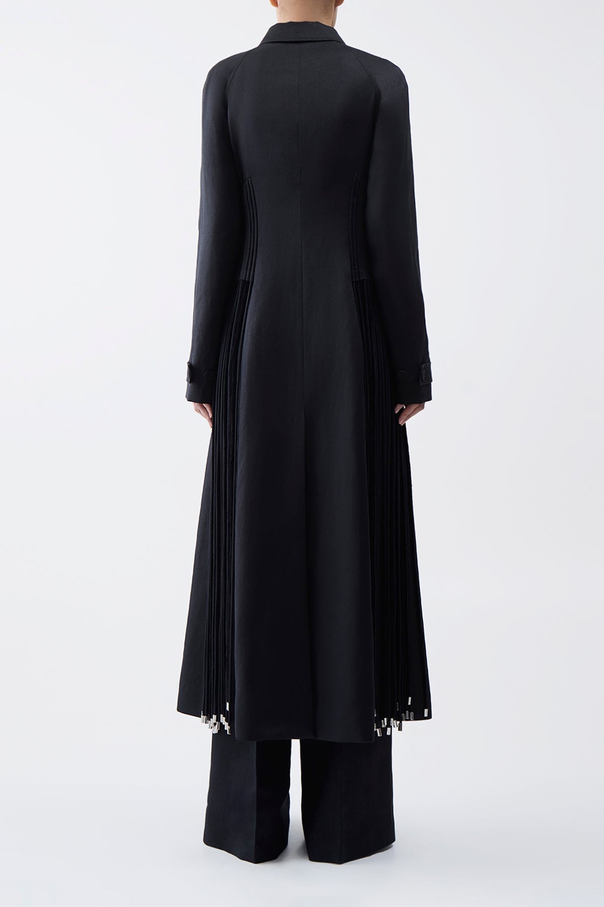 Torres Fringe Coat in Black Textured Linen - 4