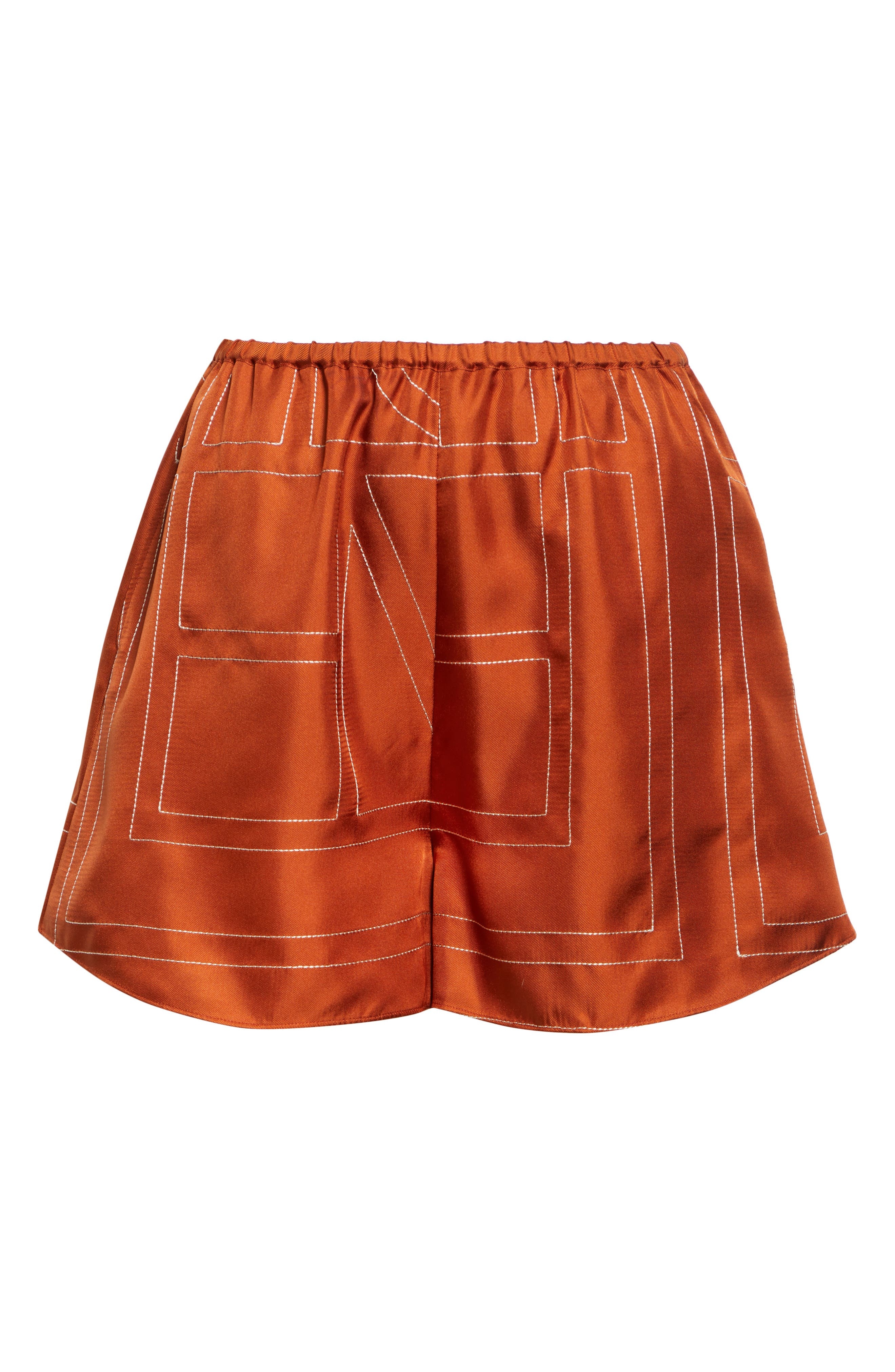 TOTEME Monogram Embroidered Silk Shorts in Terracotta at Nordstrom - 4