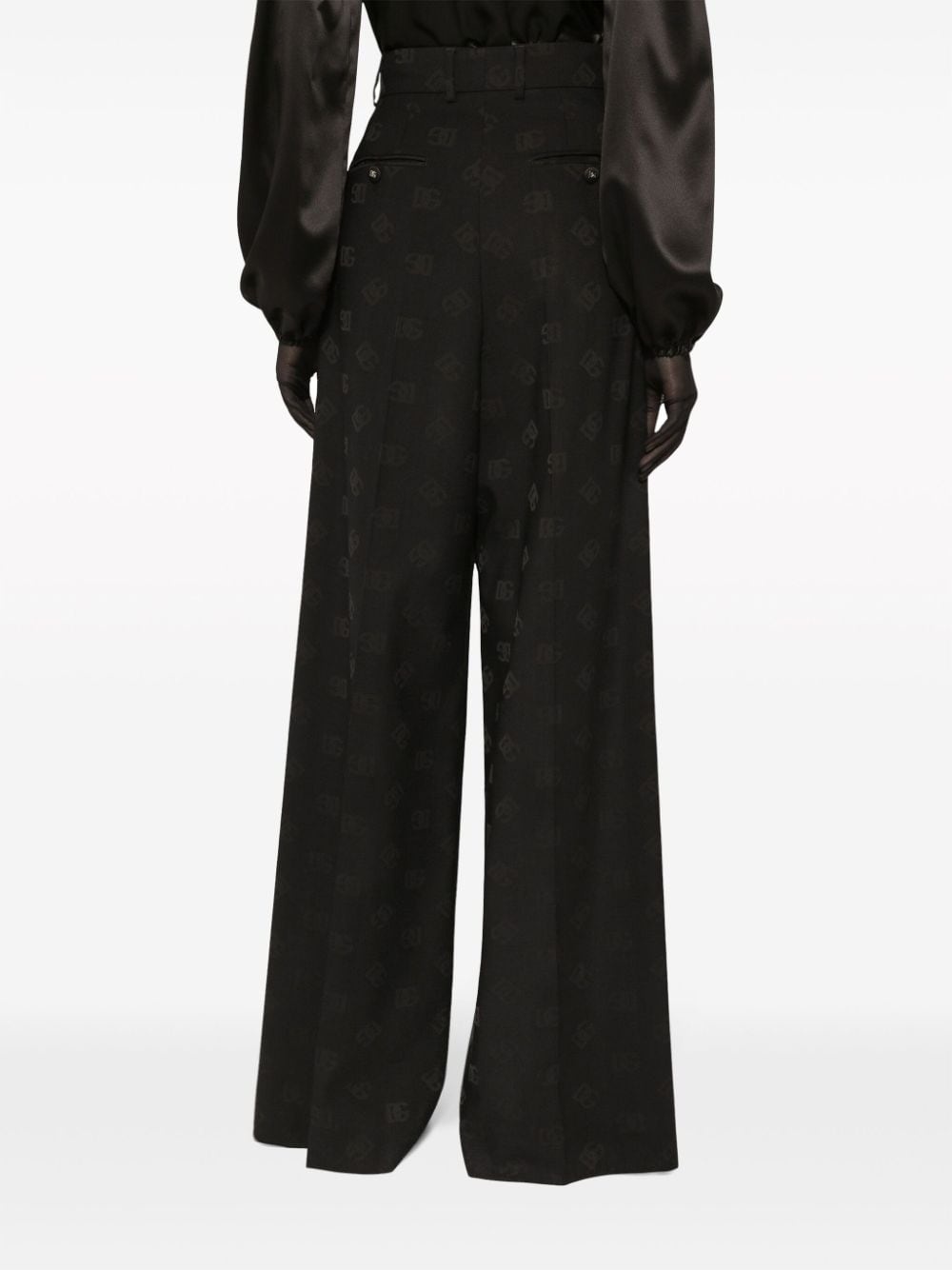 logo-jacquard wool palazzo pants - 6