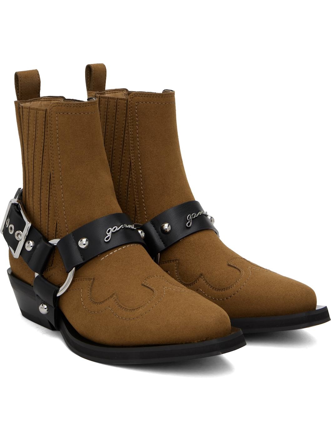 Brown Low Cut Western Chelsea Boots - 4