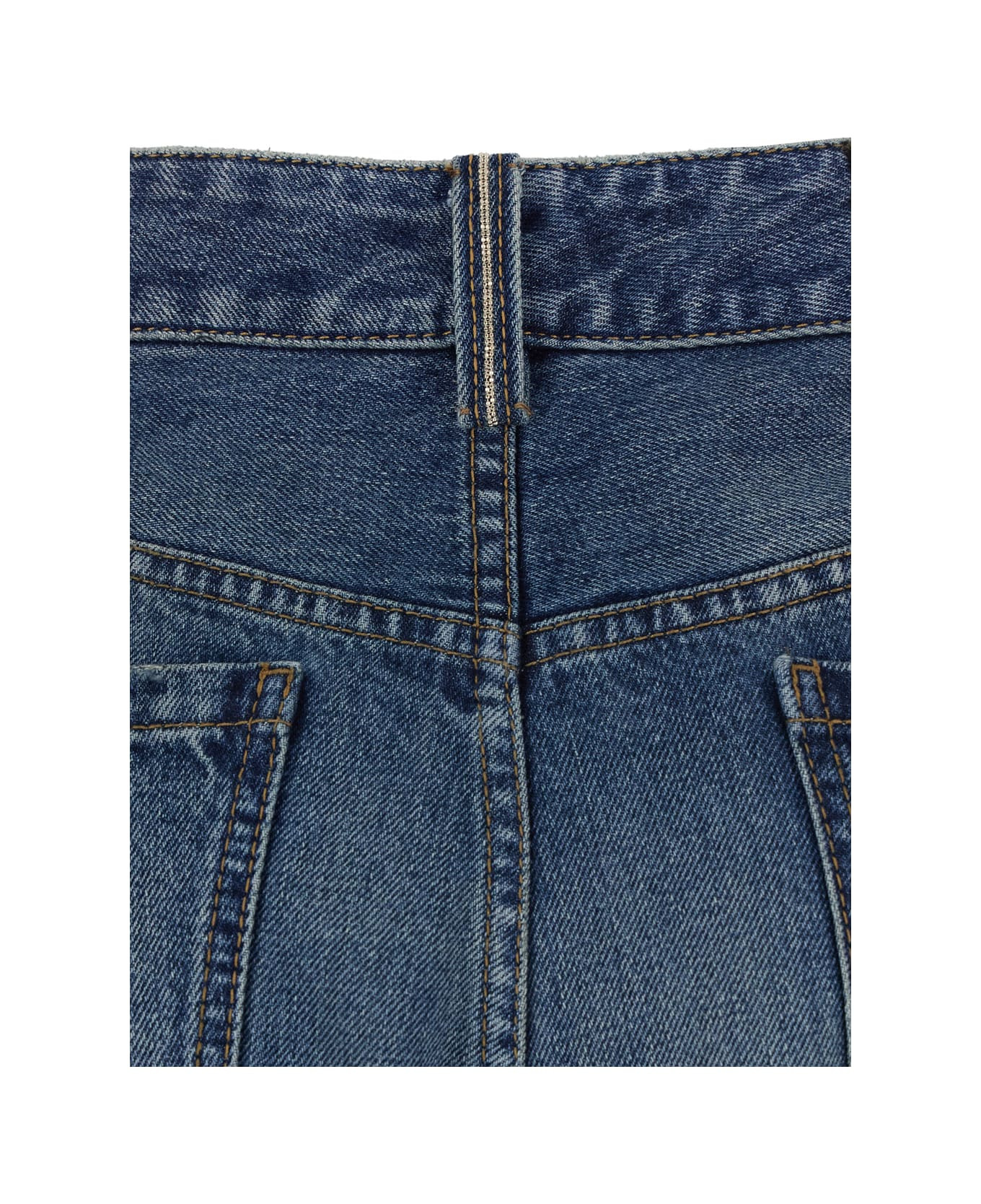Blue Jeans With Logo Patch On The Rear And Monil Detail On The Loop In Denim Woman - 3