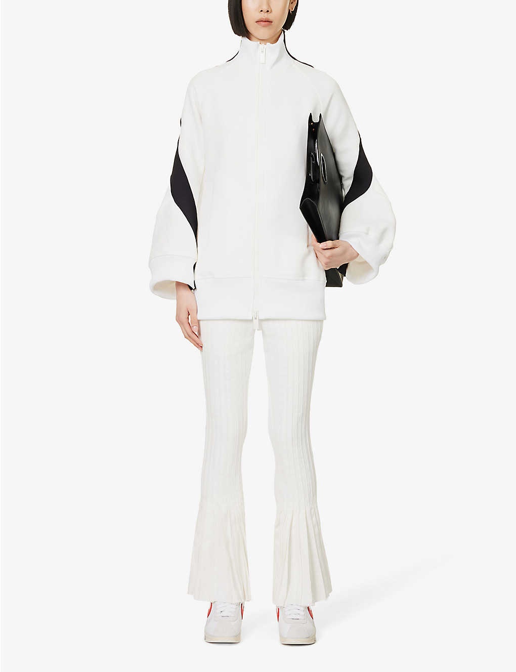 Pleated flared-leg mid-rise cotton trousers - 4