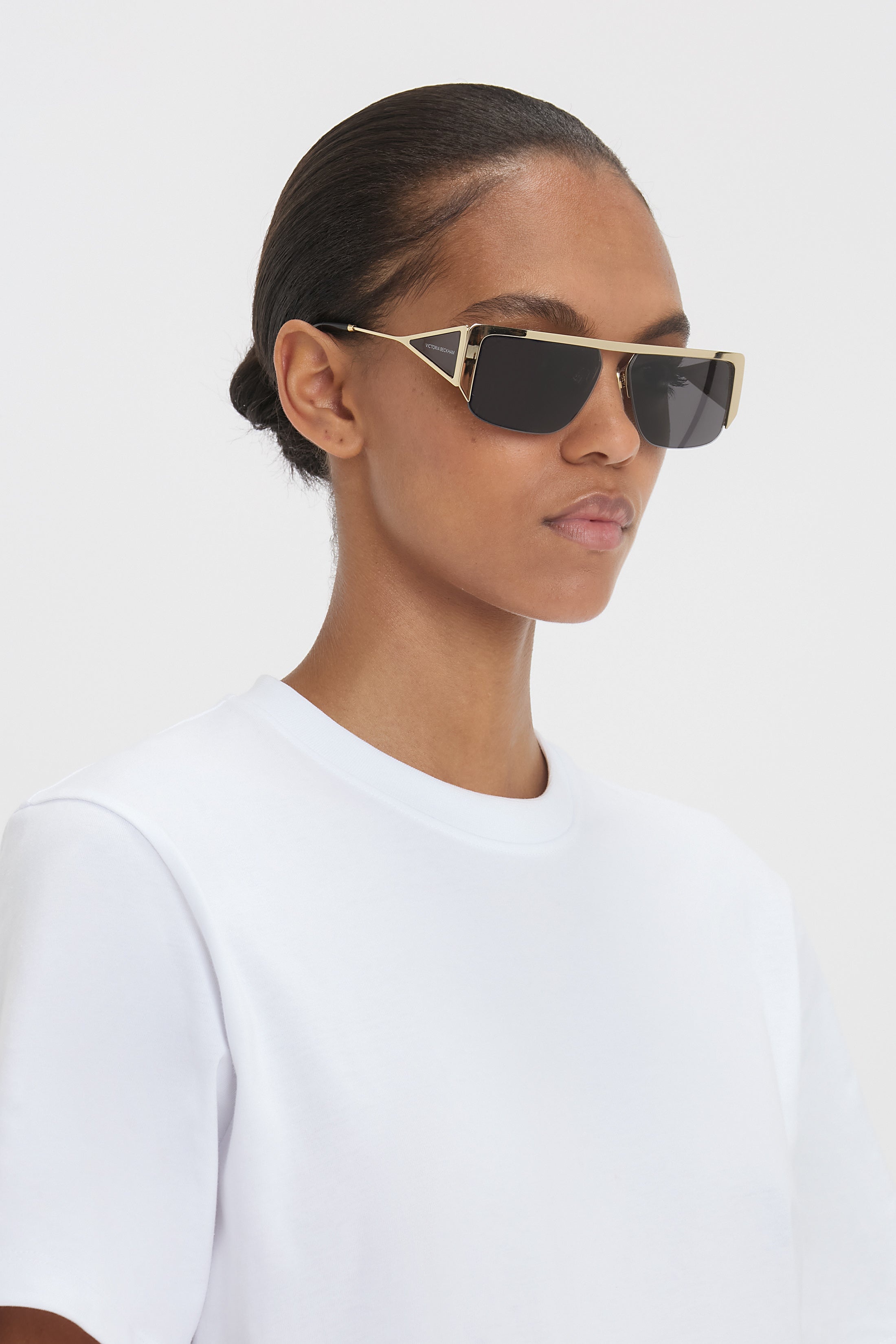 Flat Top Rectangular Sunglasses In Gold-Grey - 7