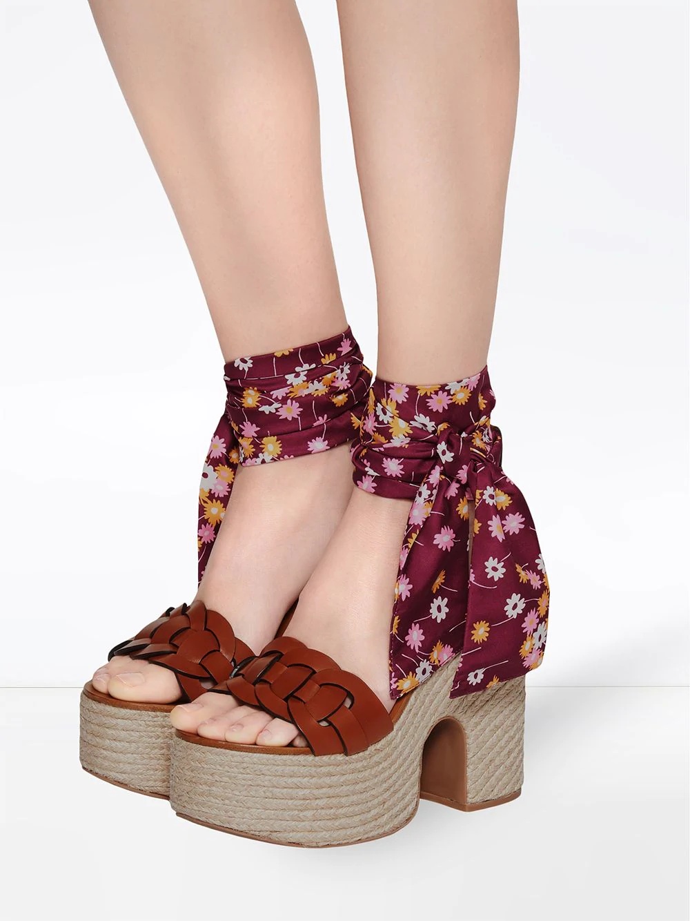 floral lace-up wedge sandals - 5