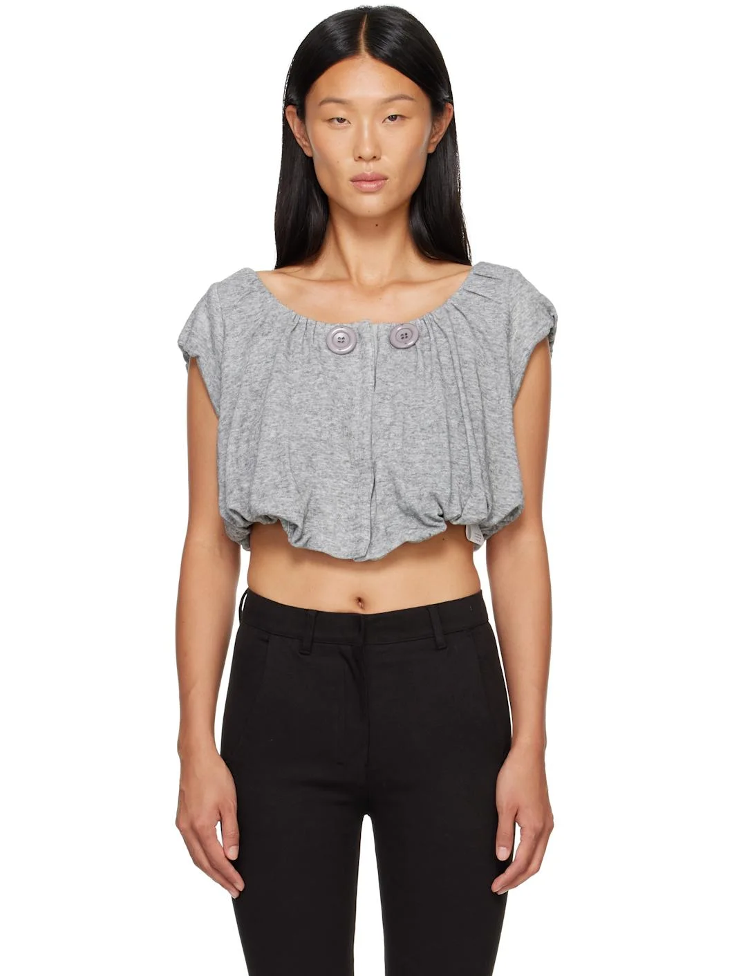 Gray Shirred Jersey Vest - 1