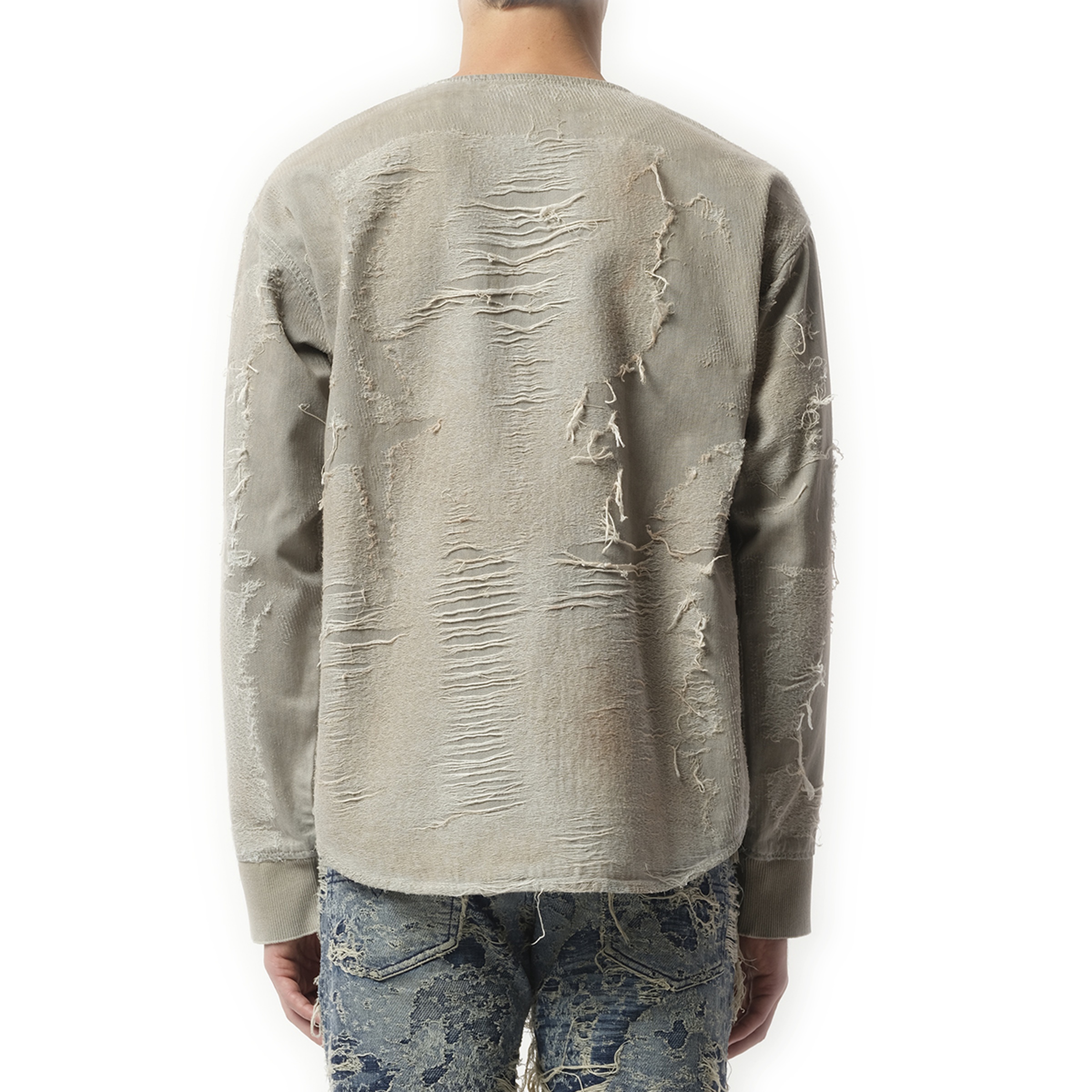 Distressed Effect Denim Sweater in Light Grey - 6