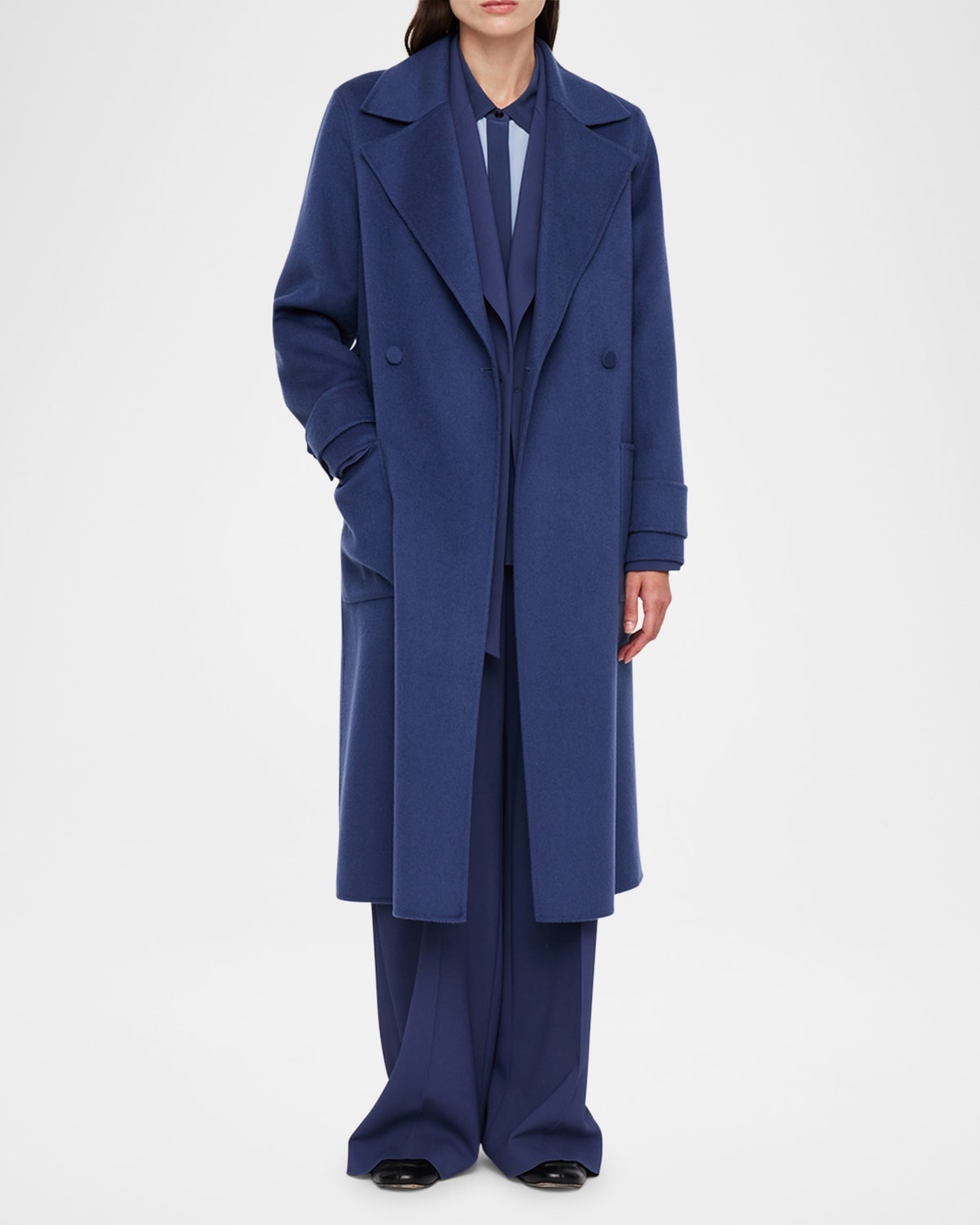 Arline Navy Blue Cashmere Coat Navy Wool Trench UK