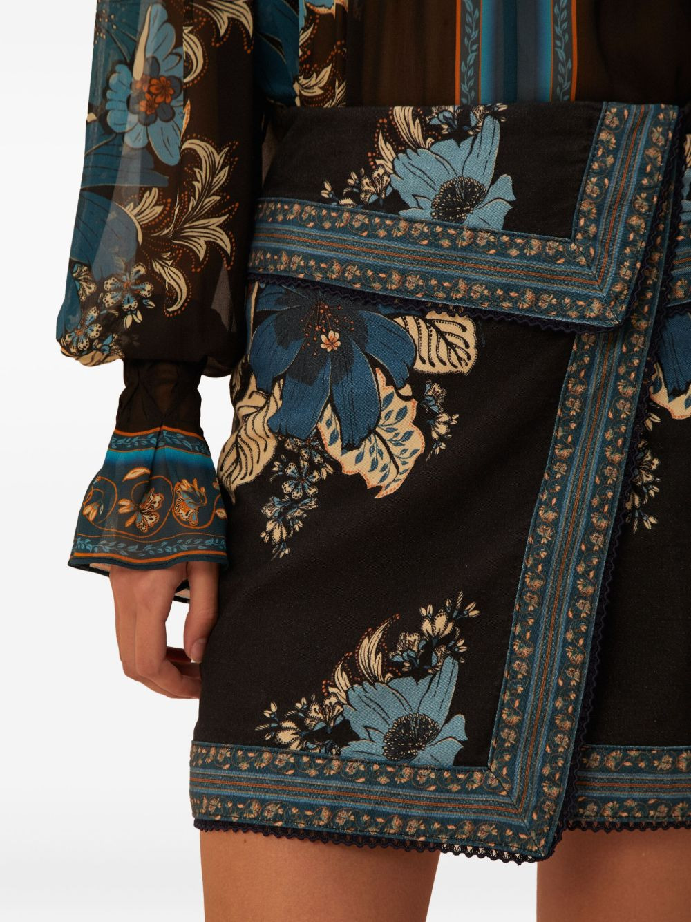 floral-print wrap front mini skirt - 3